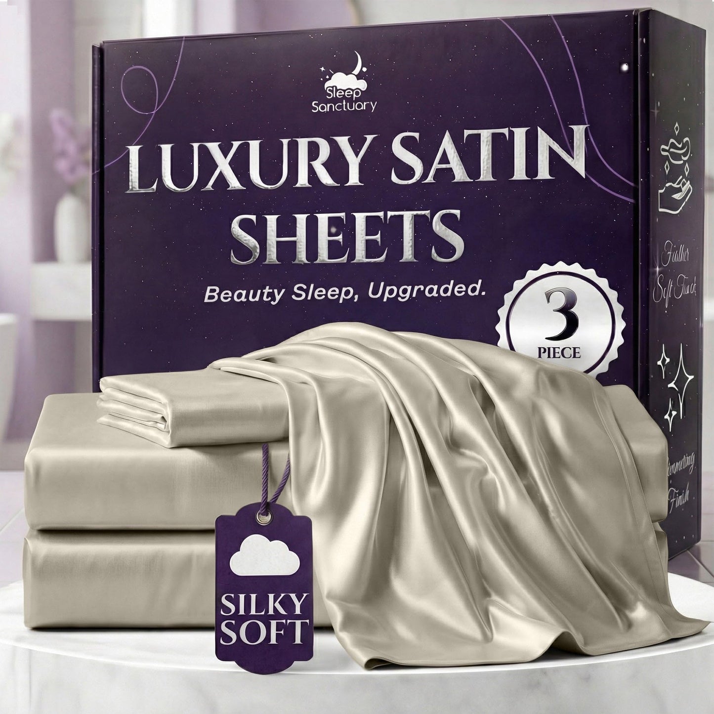 Sleep Sanctuary Satin Sheets — King, Black