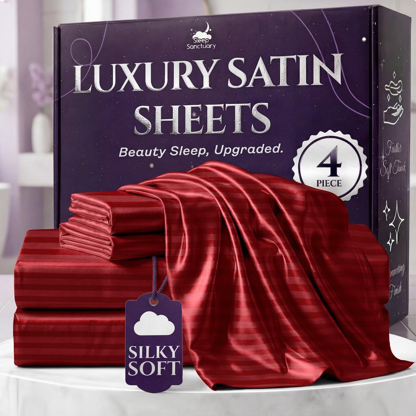 Sleep Sanctuary Satin Sheets — King, Black