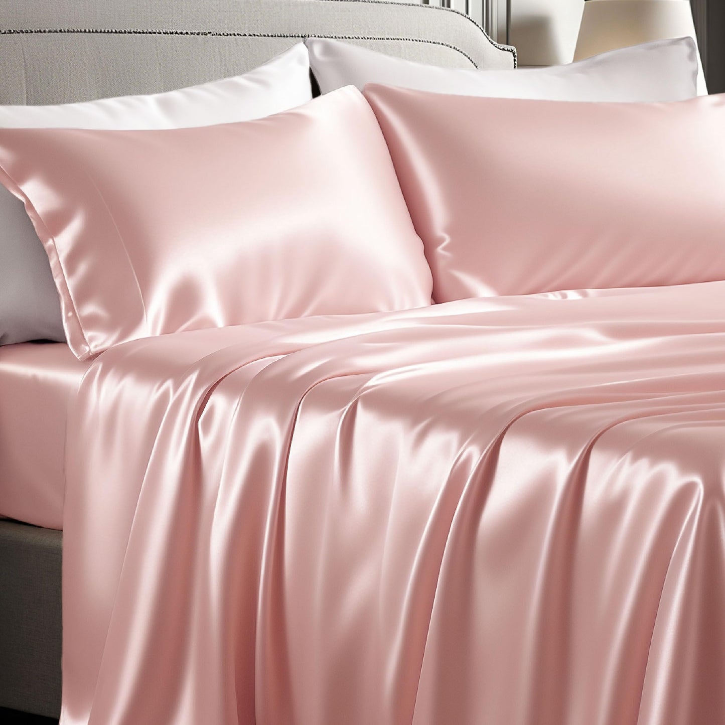 Bedsure Satin Sheet Set — Silver Grey, Queen