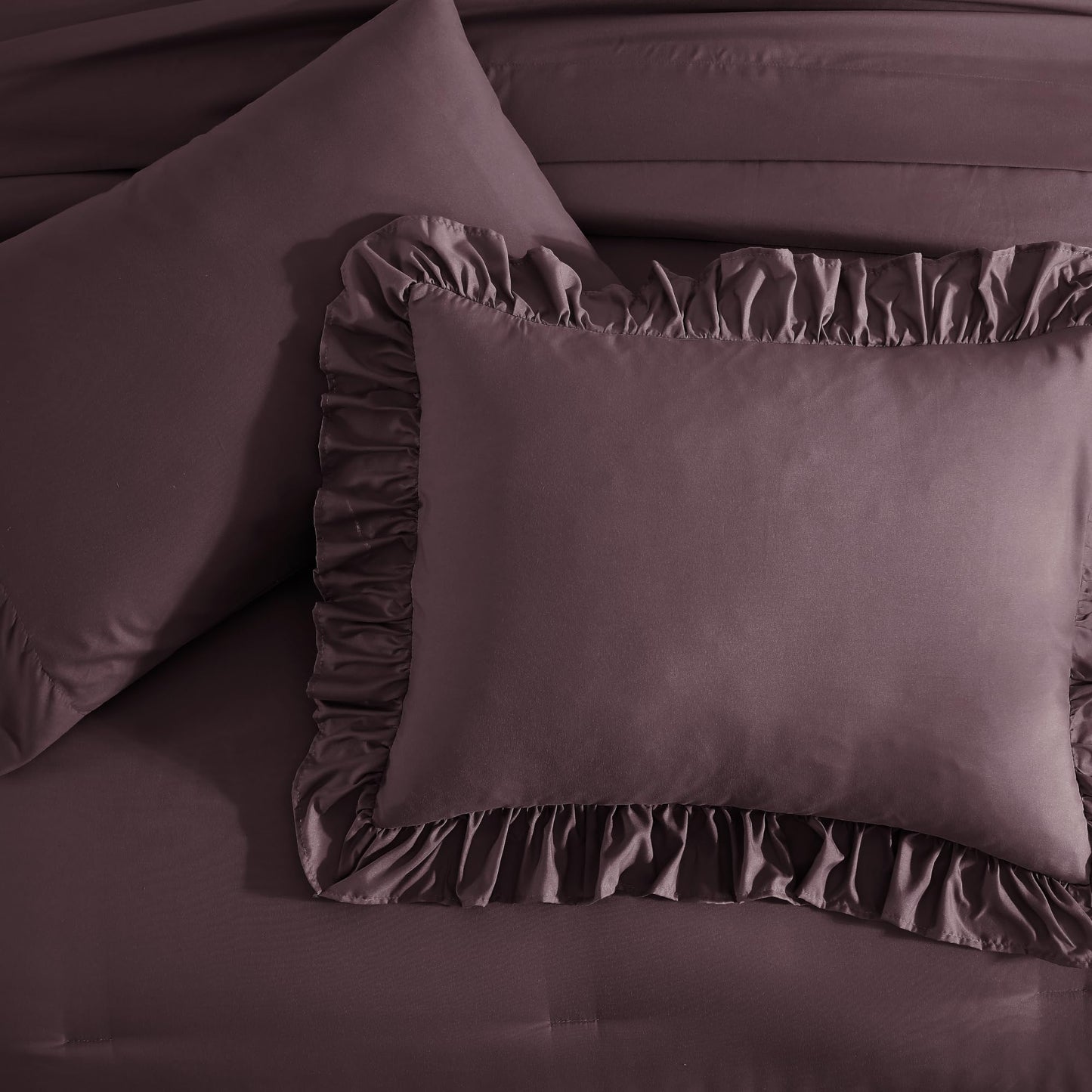 AMBERSPACE Ruffle Comforter Set — Soft Pink, Queen