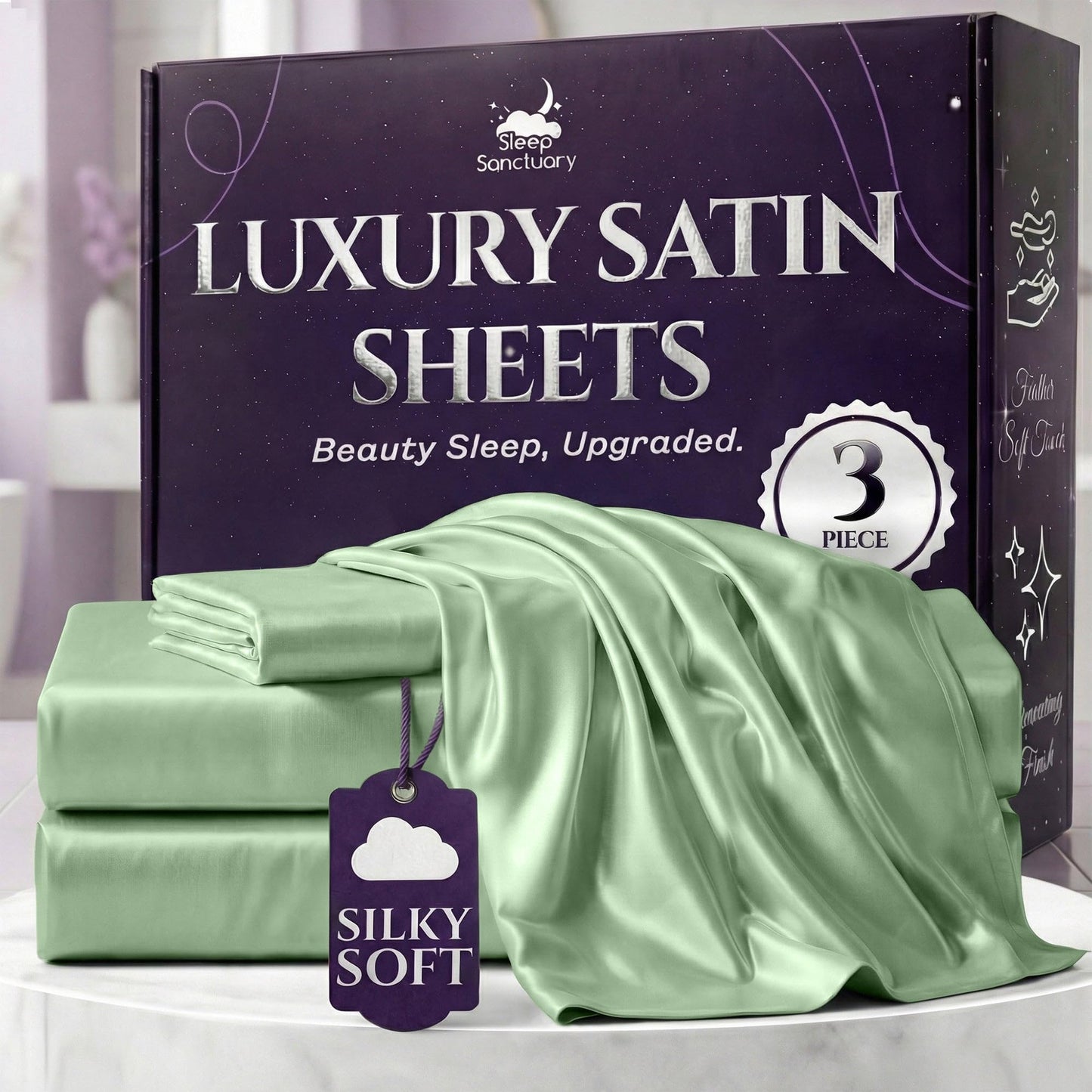 Sleep Sanctuary Satin Sheets — King, Black