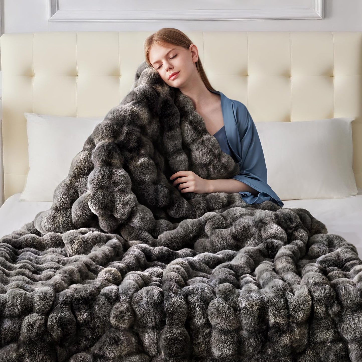Anysay Faux Fur Throw Blanket — Tie-Dye Grey