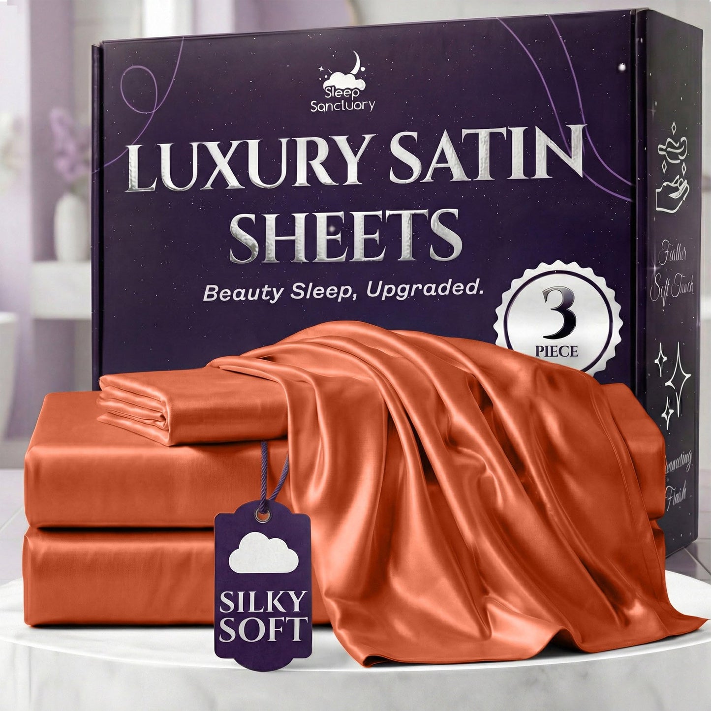 Sleep Sanctuary Satin Sheets — King, Black