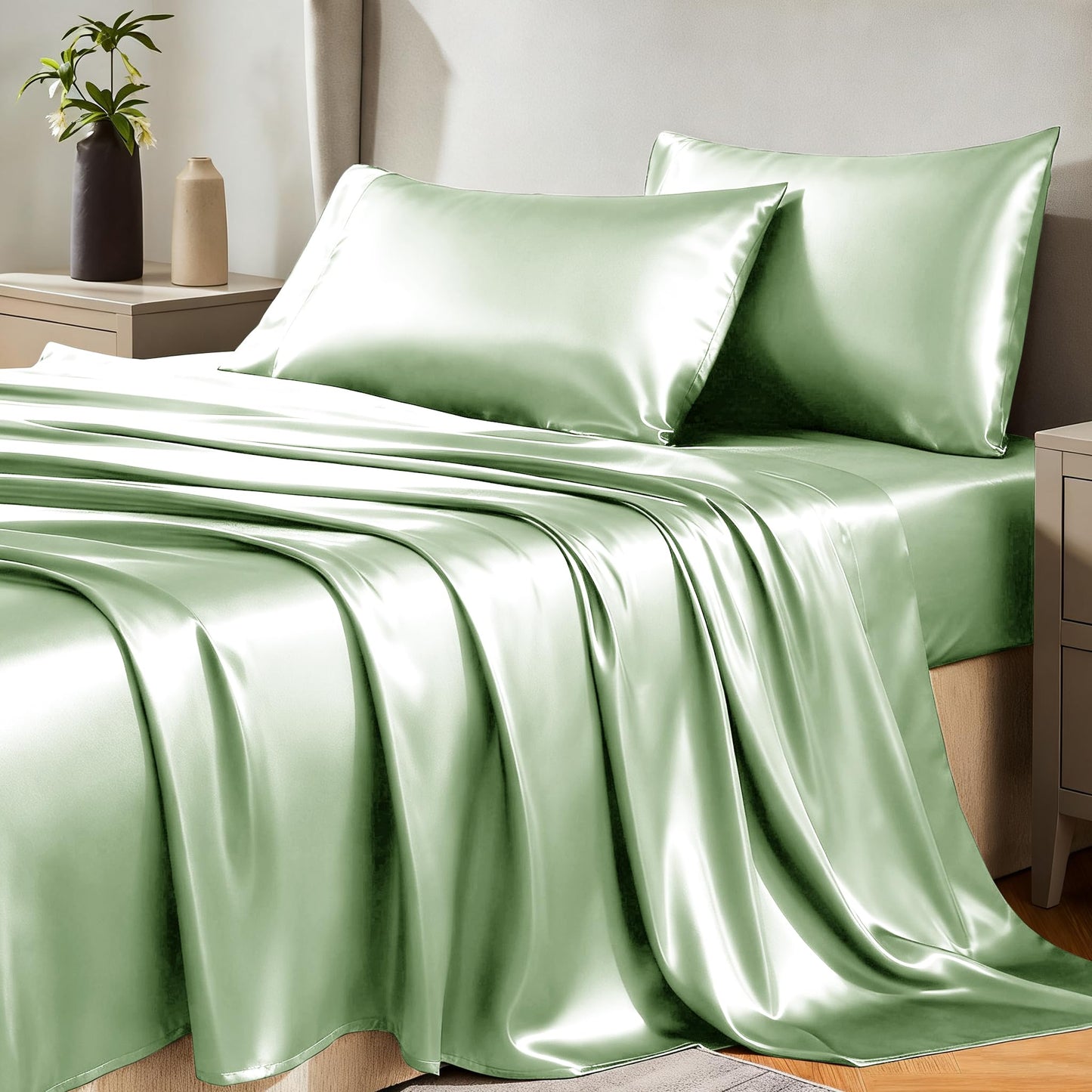 CozyLux Satin Sheet Set — Brown