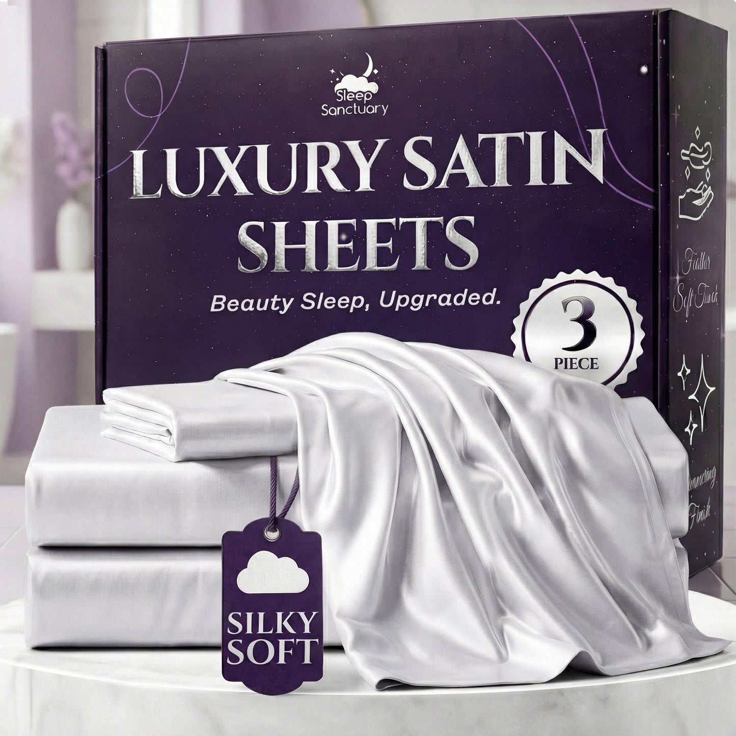 Sleep Sanctuary Satin Sheets — King, Black