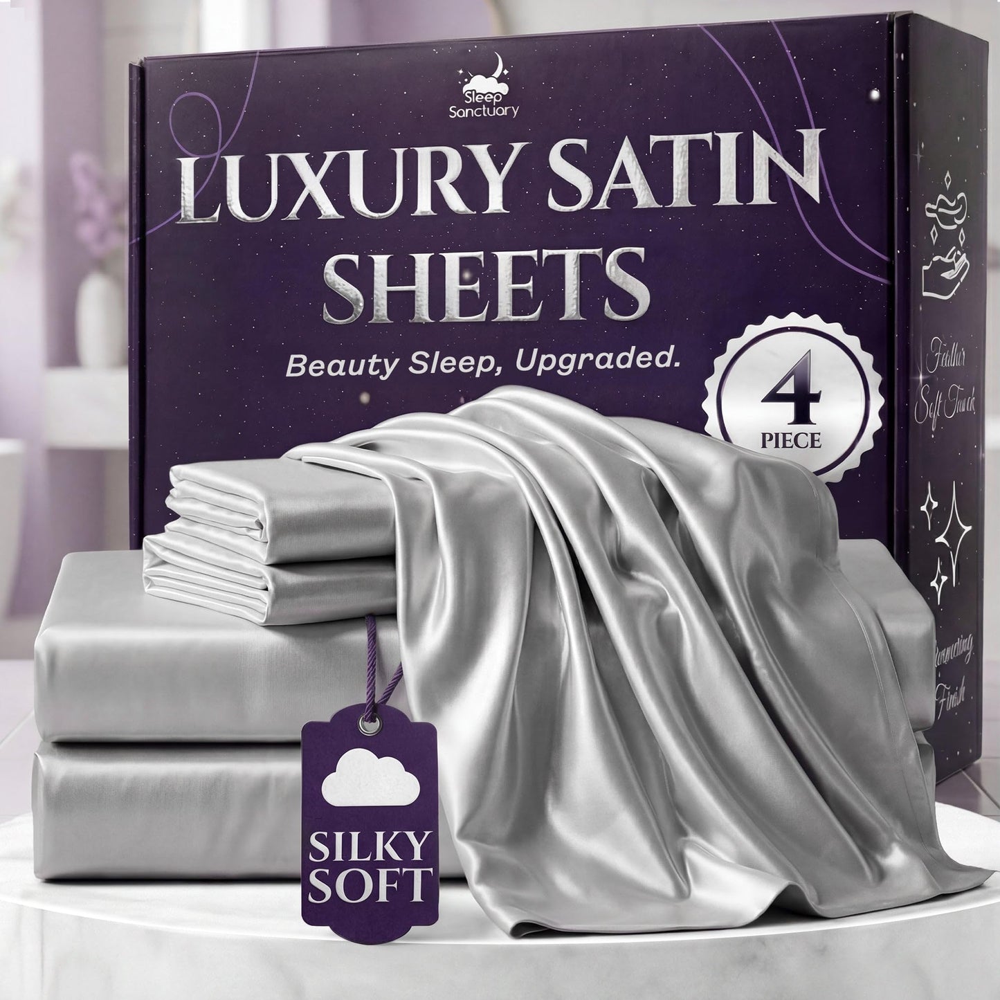 Sleep Sanctuary Satin Sheets — King, Black