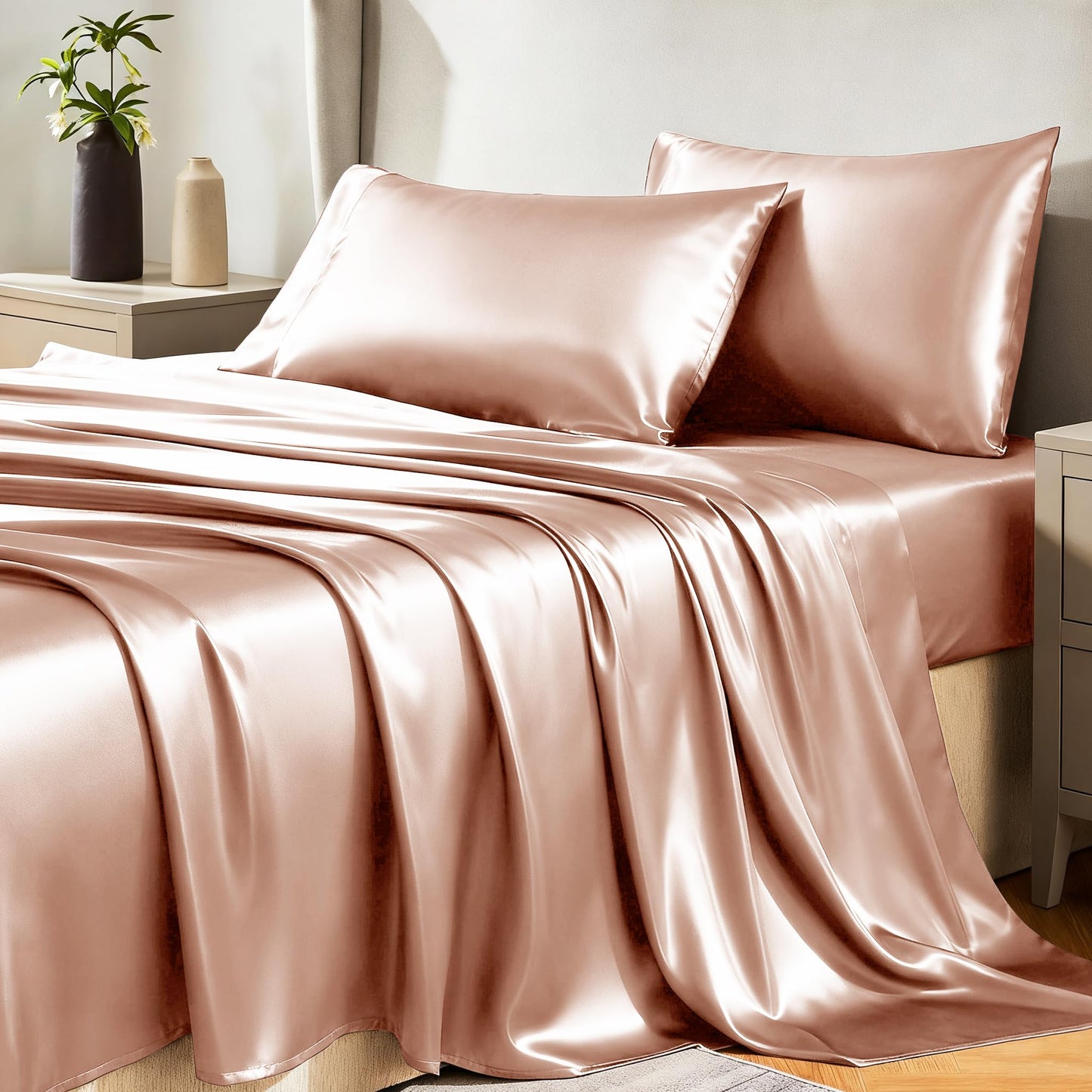 CozyLux Satin Sheet Set — Brown