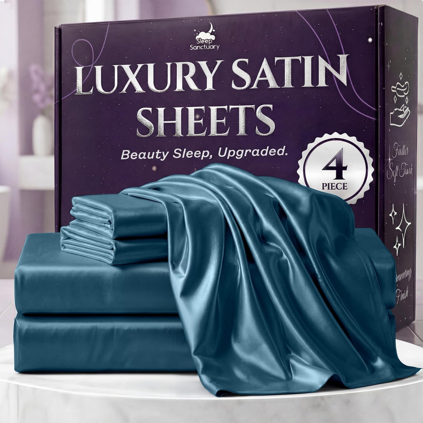 Sleep Sanctuary Satin Sheets — King, Black