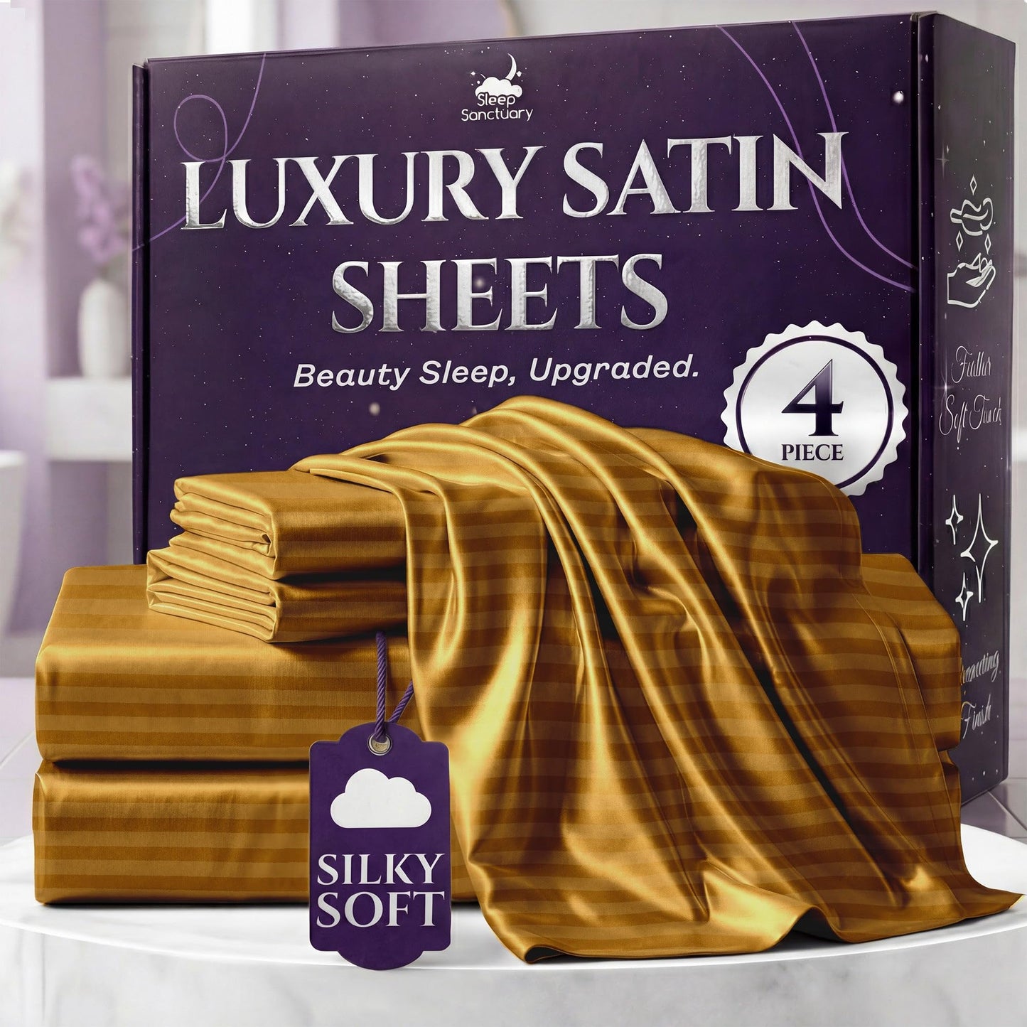 Sleep Sanctuary Satin Sheets — King, Black