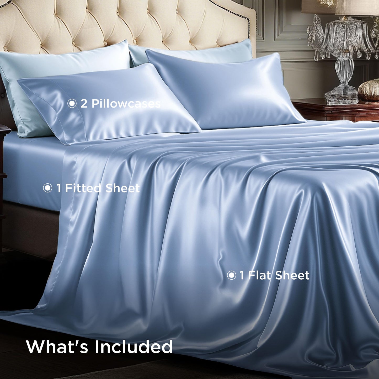 Bedsure Satin Sheet Set — Silver Grey, Queen