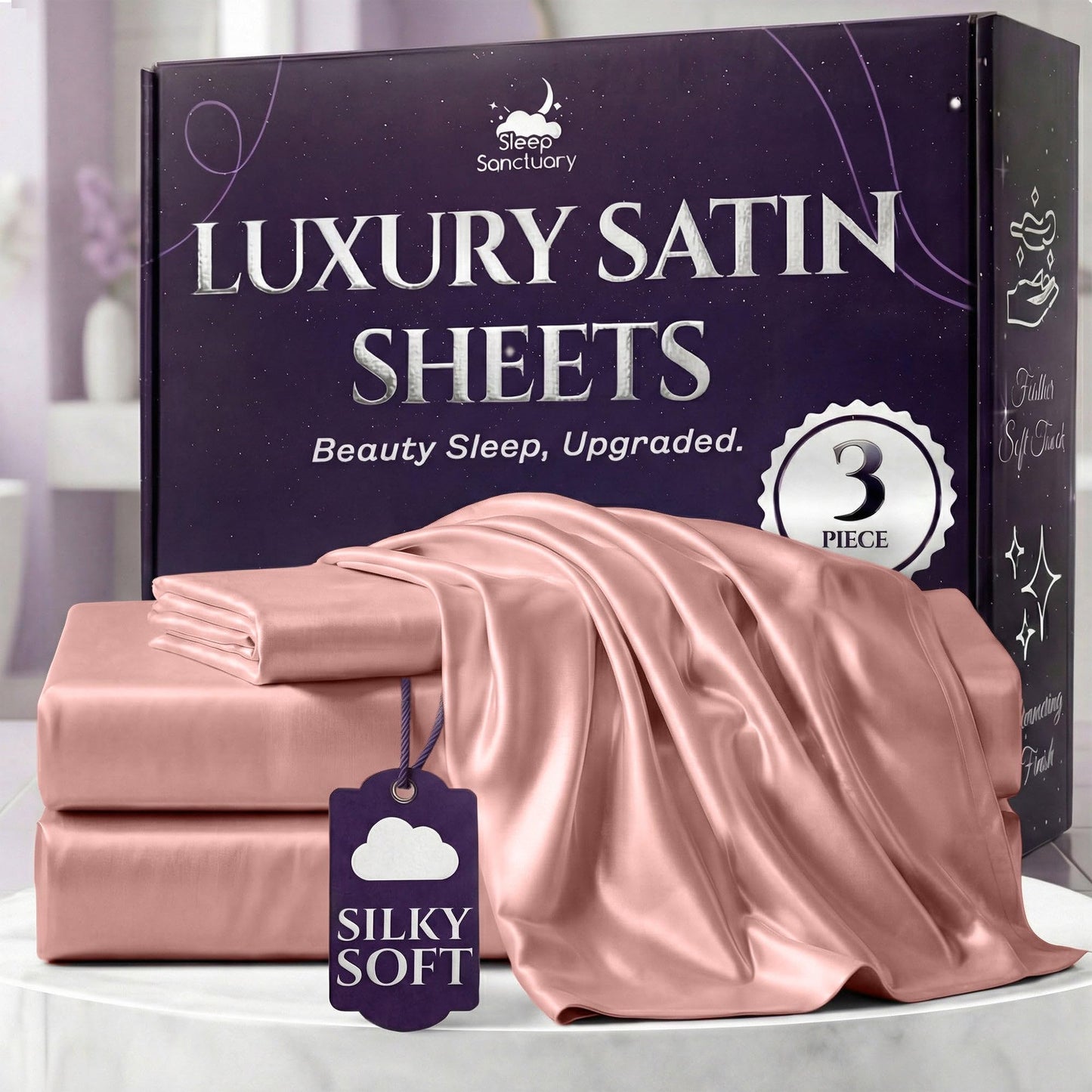 Sleep Sanctuary Satin Sheets — King, Black