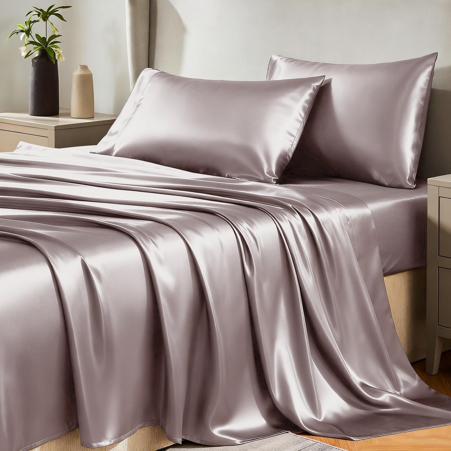 CozyLux Satin Sheet Set — Brown