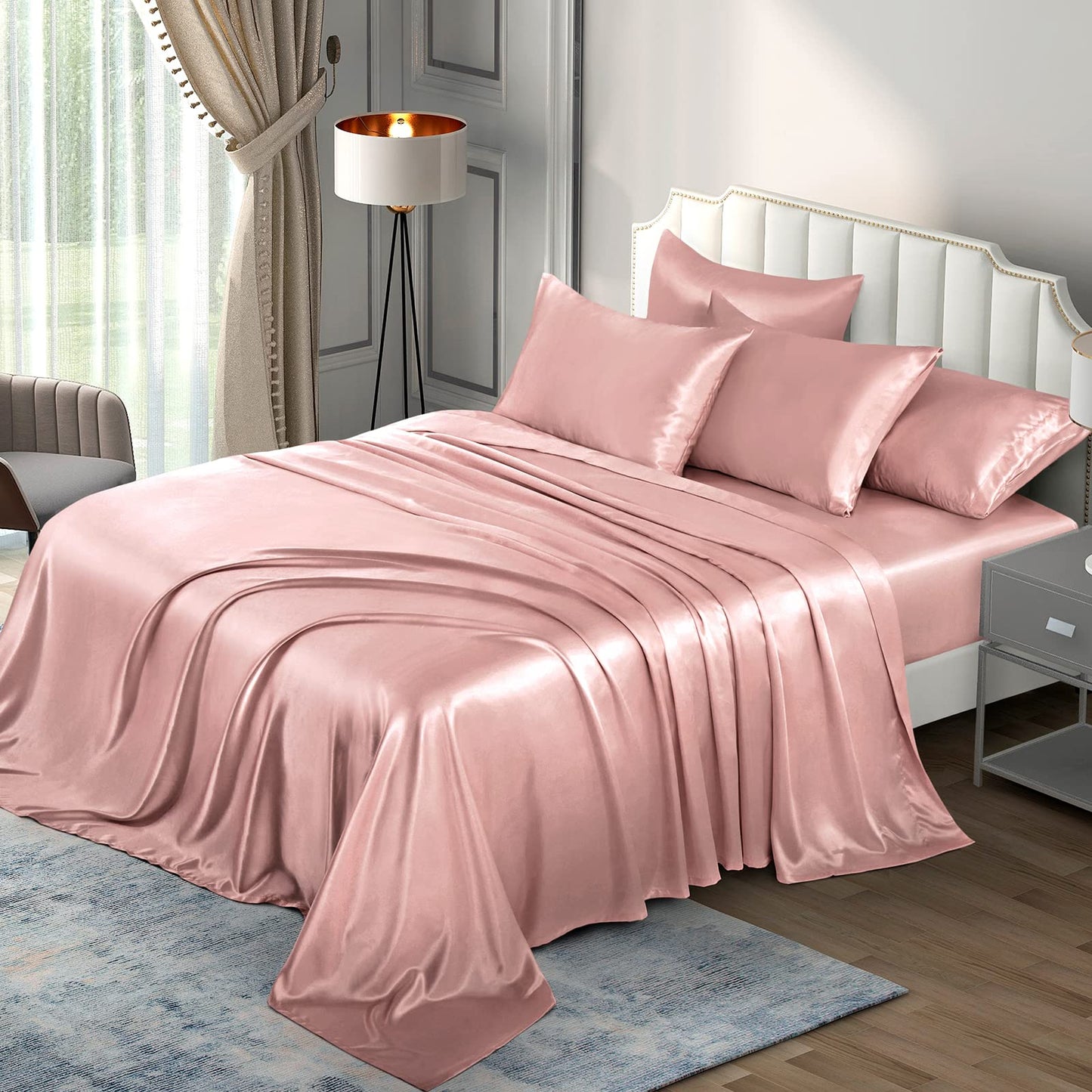P Pothuiny Satin Sheet Set — Burgundy, Queen