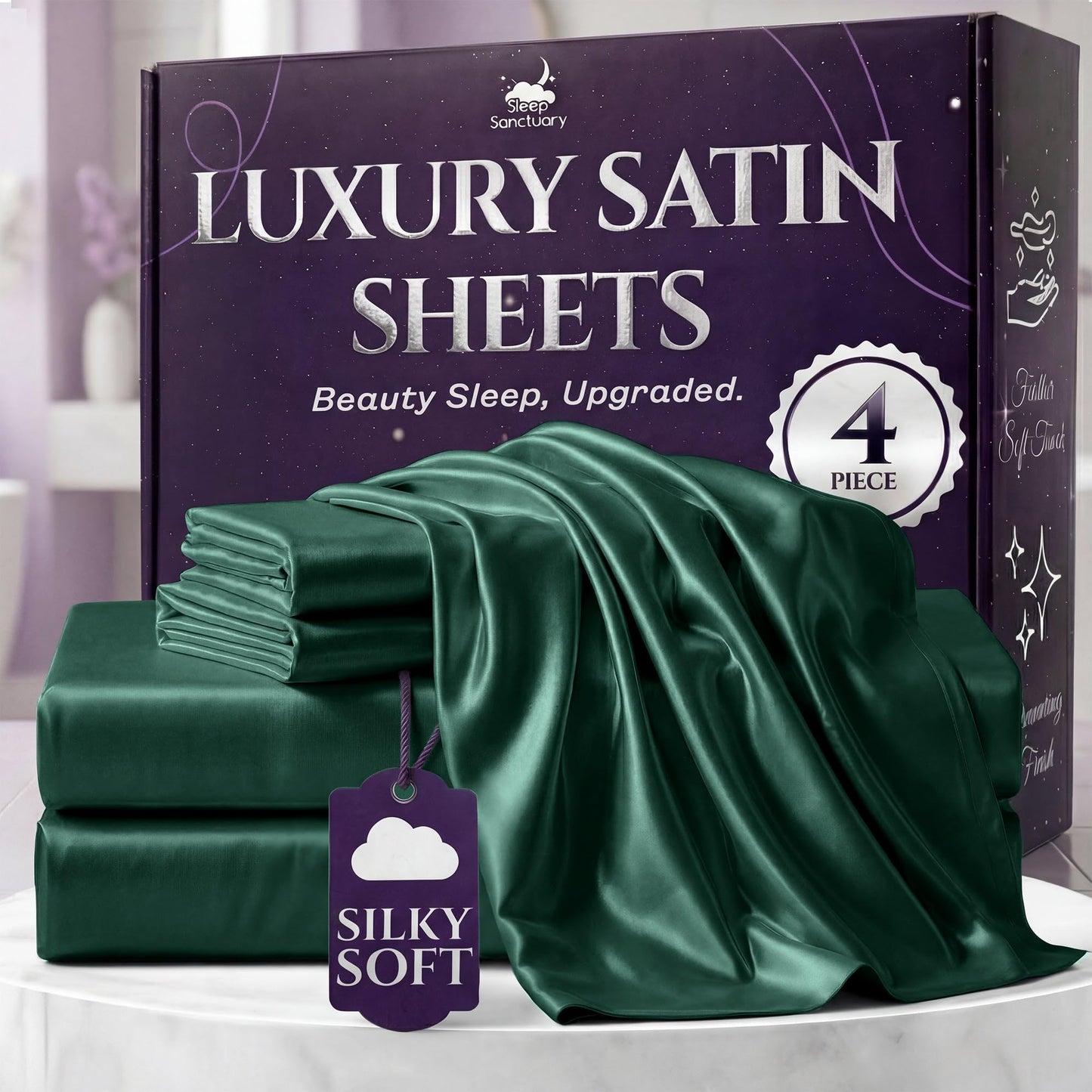 Sleep Sanctuary Satin Sheets — King, Black