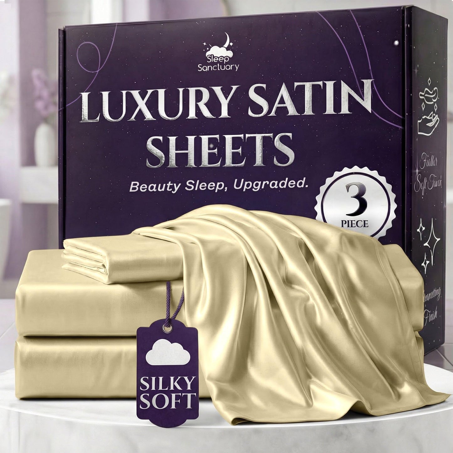 Sleep Sanctuary Satin Sheets — King, Black