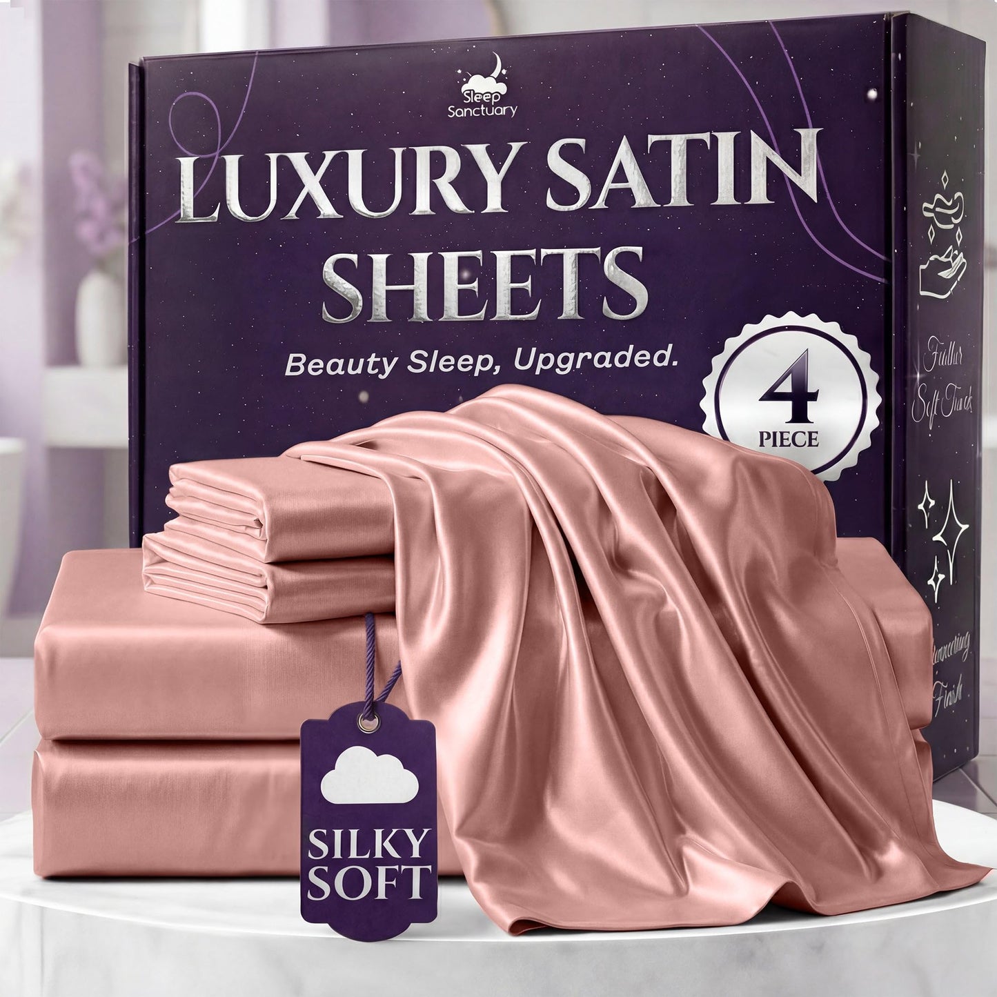 Sleep Sanctuary Satin Sheets — King, Black