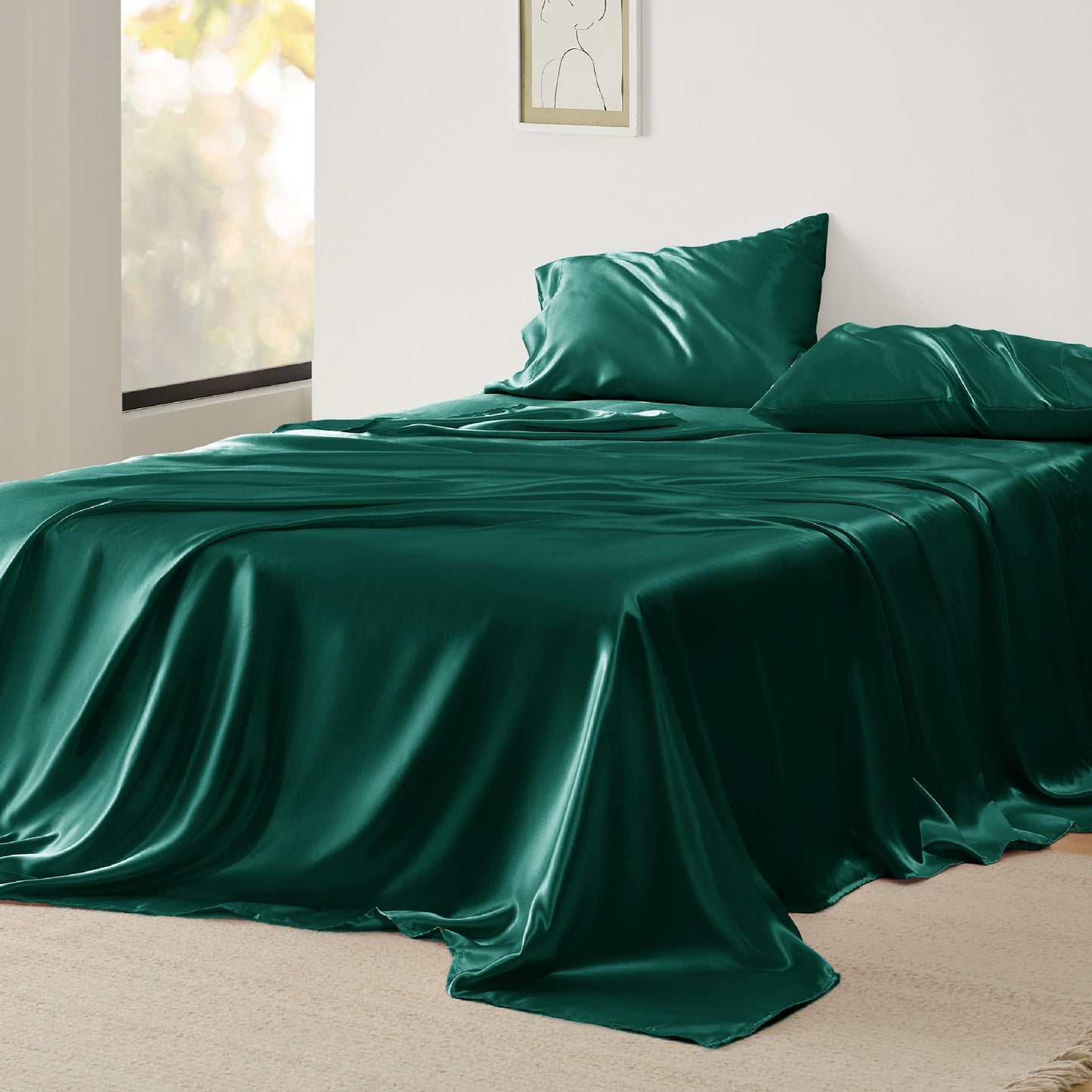 Bedsure Satin Sheet Set — Silver Grey, Queen