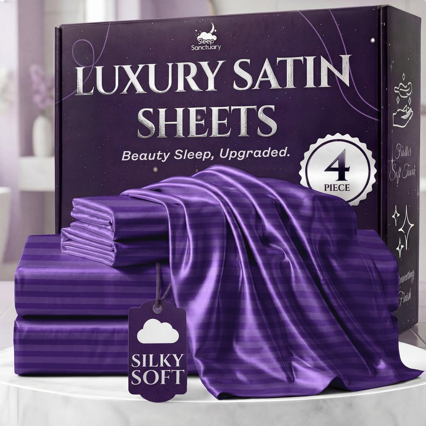 Sleep Sanctuary Satin Sheets — King, Black