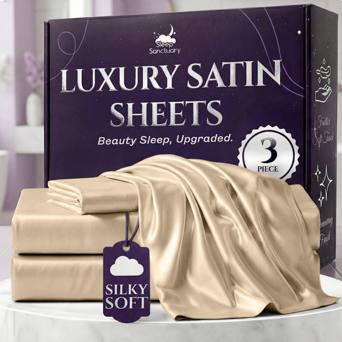 Sleep Sanctuary Satin Sheets — King, Black