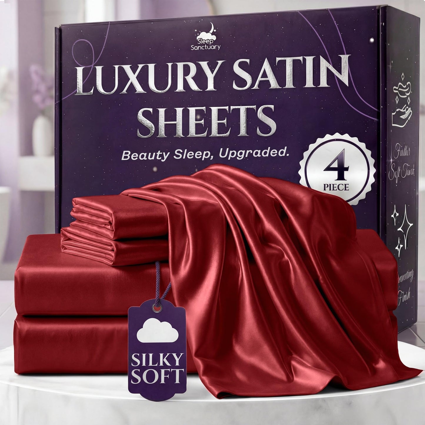 Sleep Sanctuary Satin Sheets — King, Black
