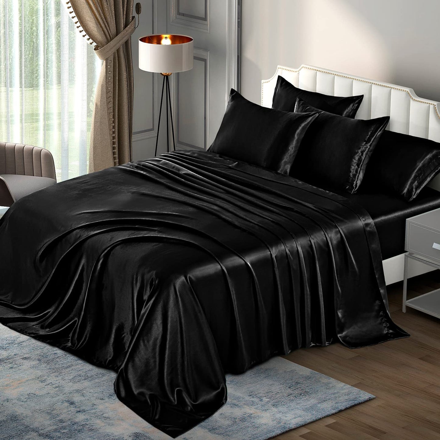 P Pothuiny Satin Sheet Set — Burgundy, Queen