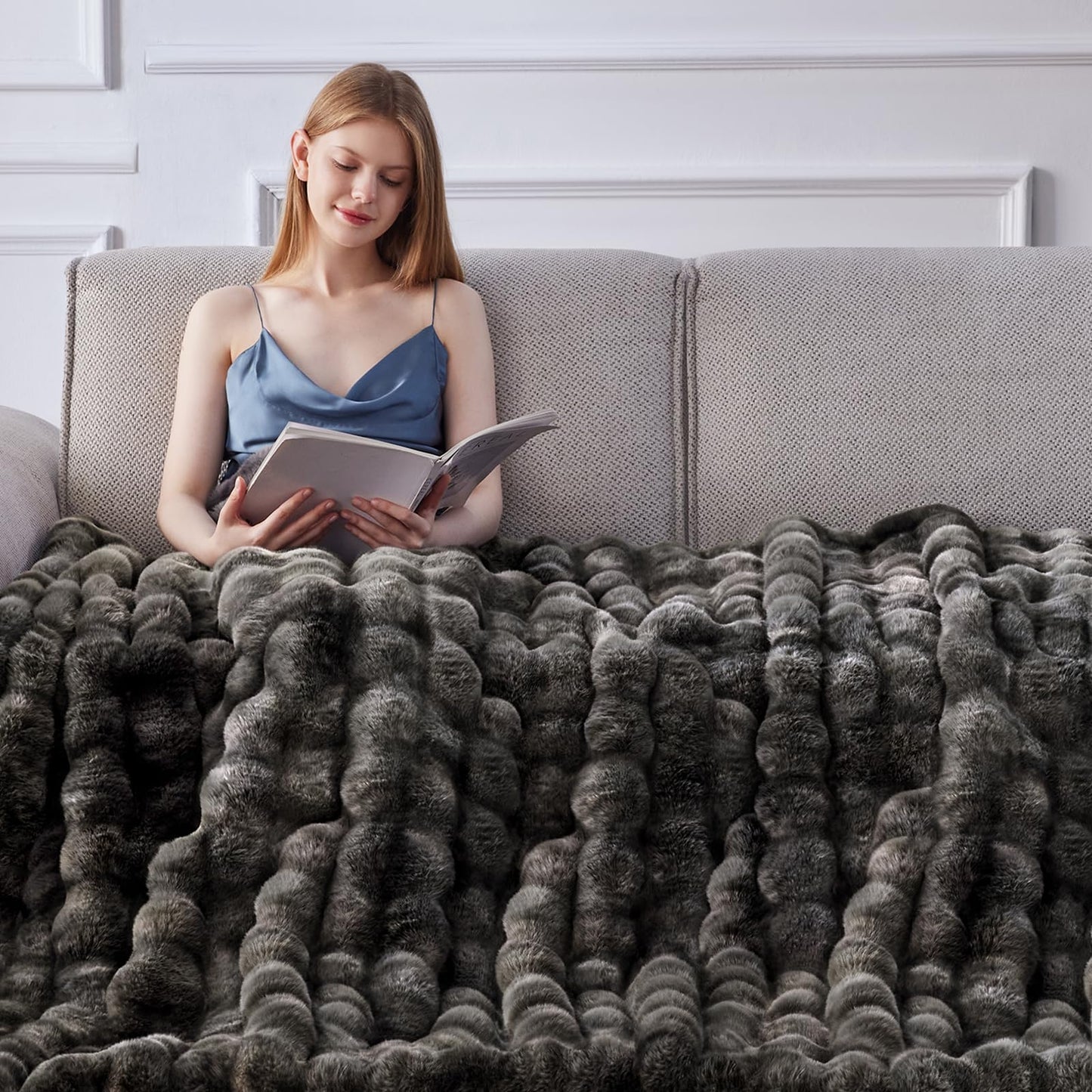 Anysay Faux Fur Throw Blanket — Tie-Dye Grey