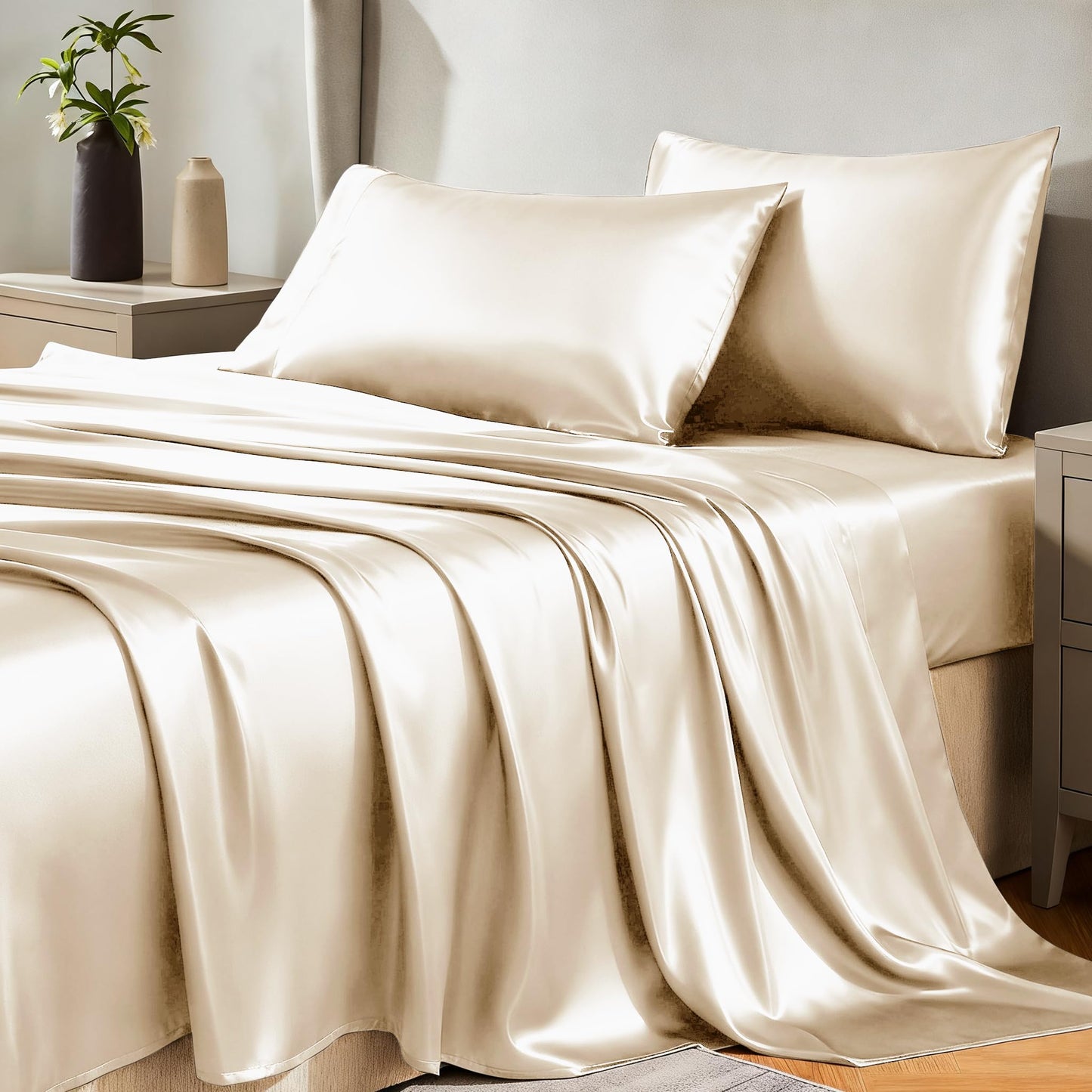 CozyLux Satin Sheet Set — Brown