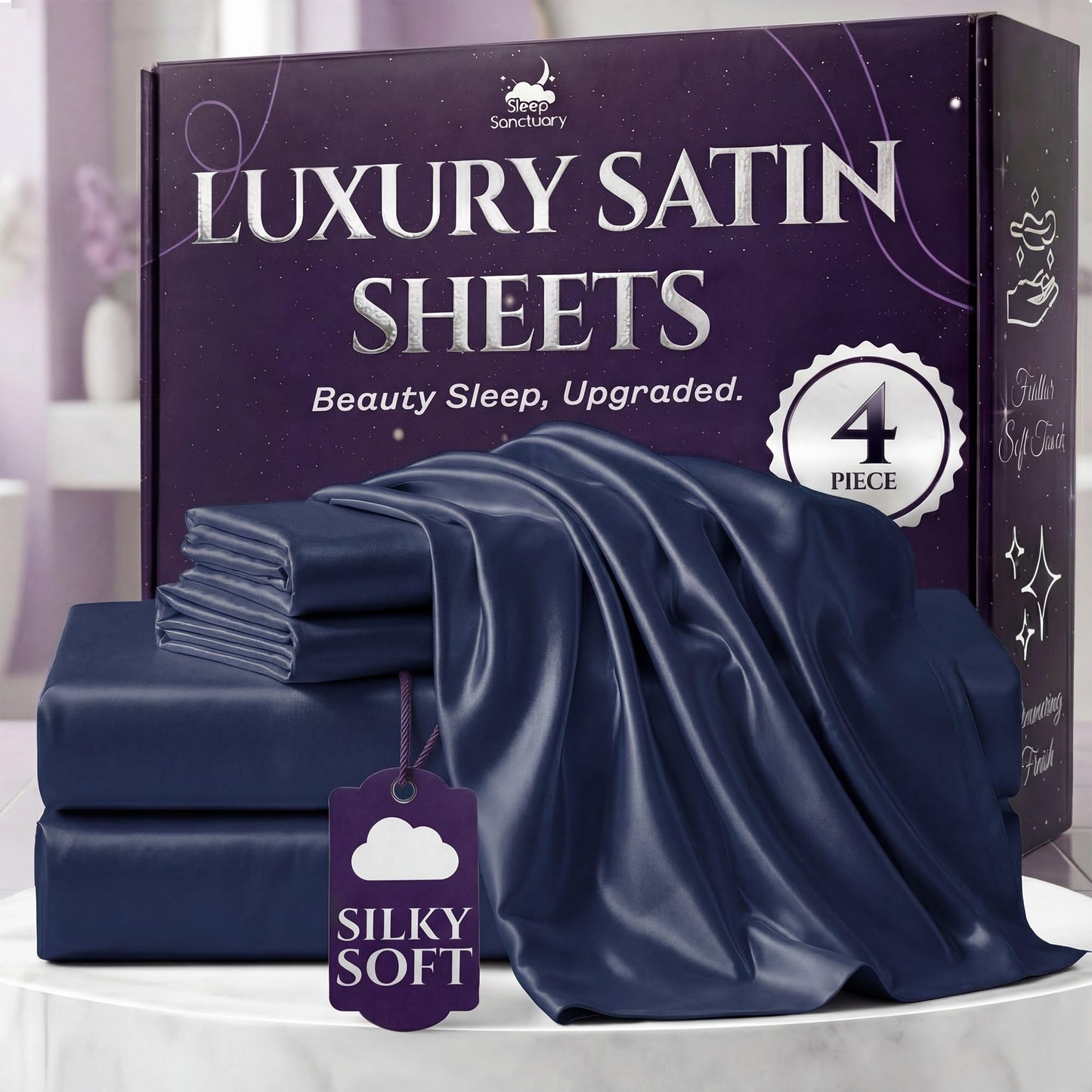 Sleep Sanctuary Satin Sheets — King, Black
