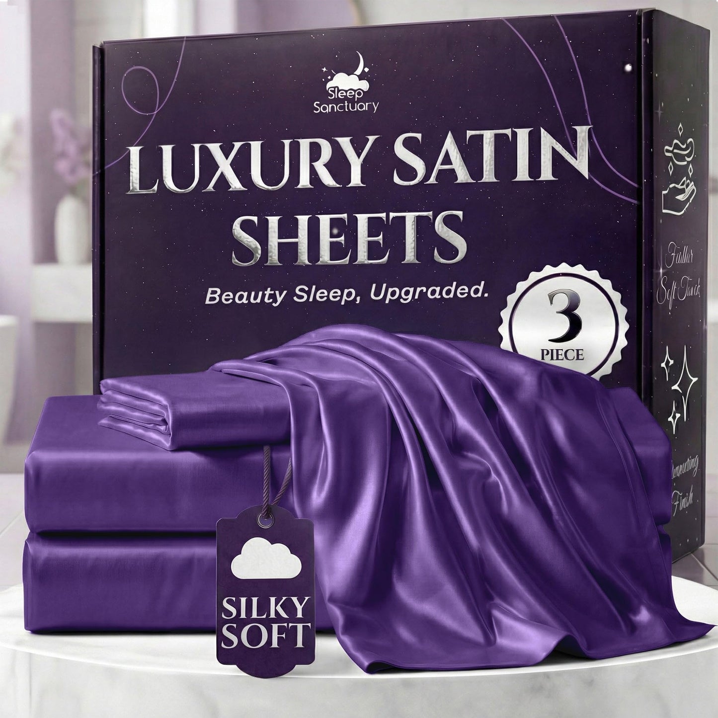 Sleep Sanctuary Satin Sheets — King, Black