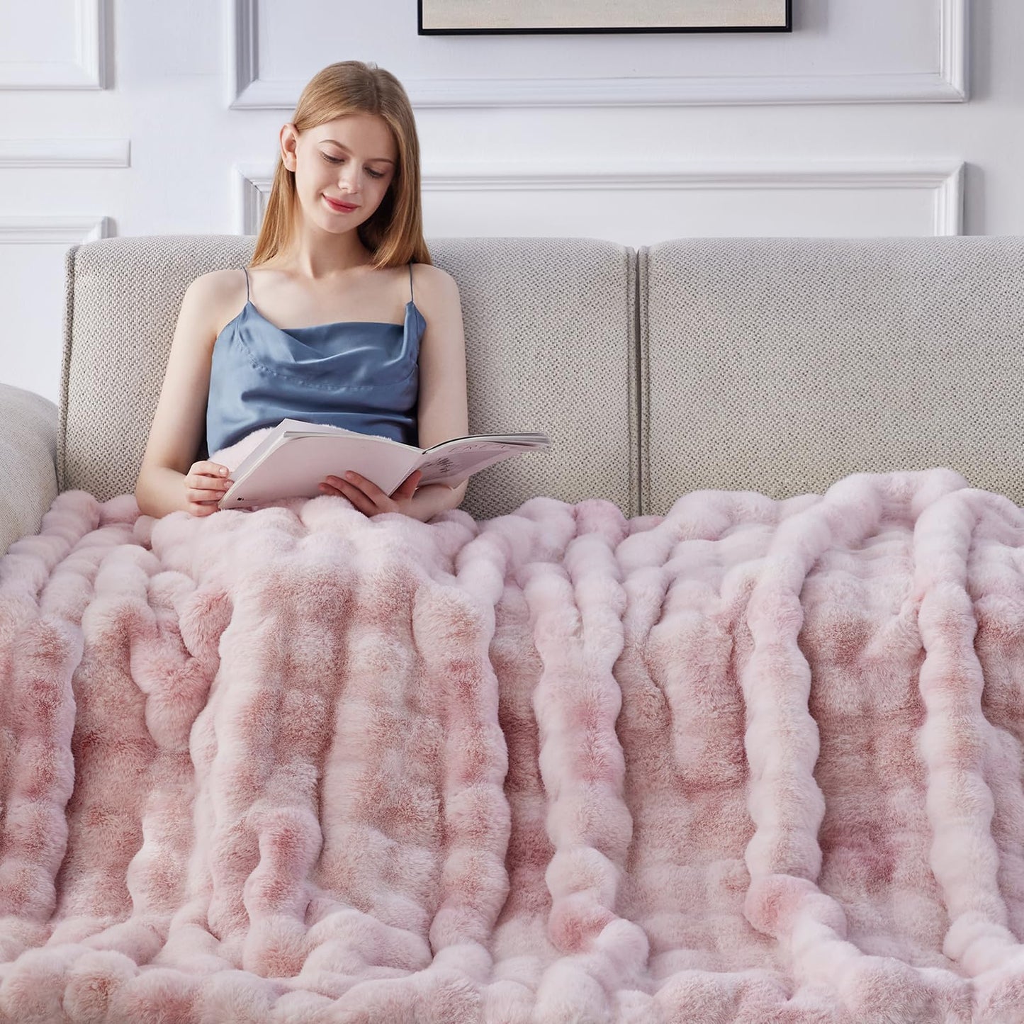 Anysay Faux Fur Throw Blanket — Tie-Dye Grey