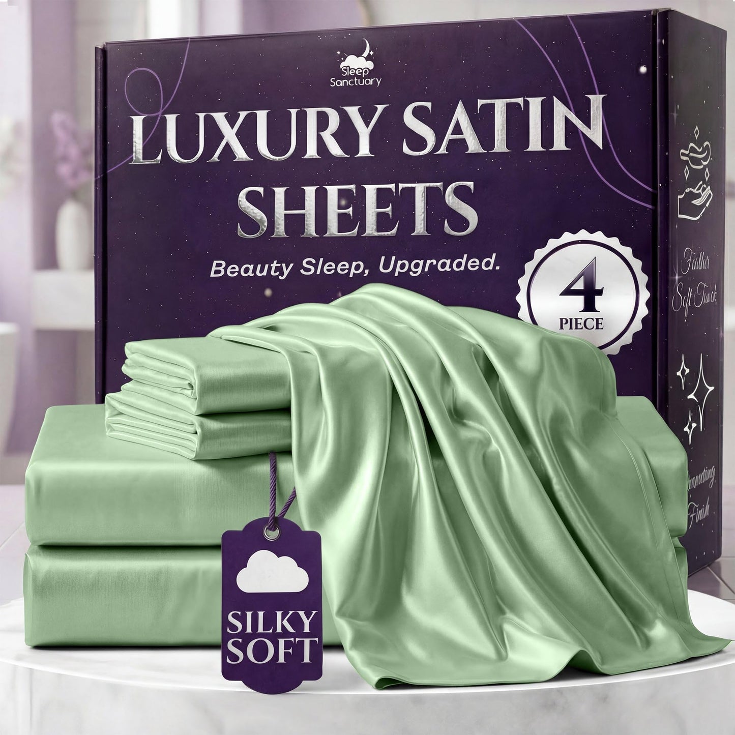 Sleep Sanctuary Satin Sheets — King, Black