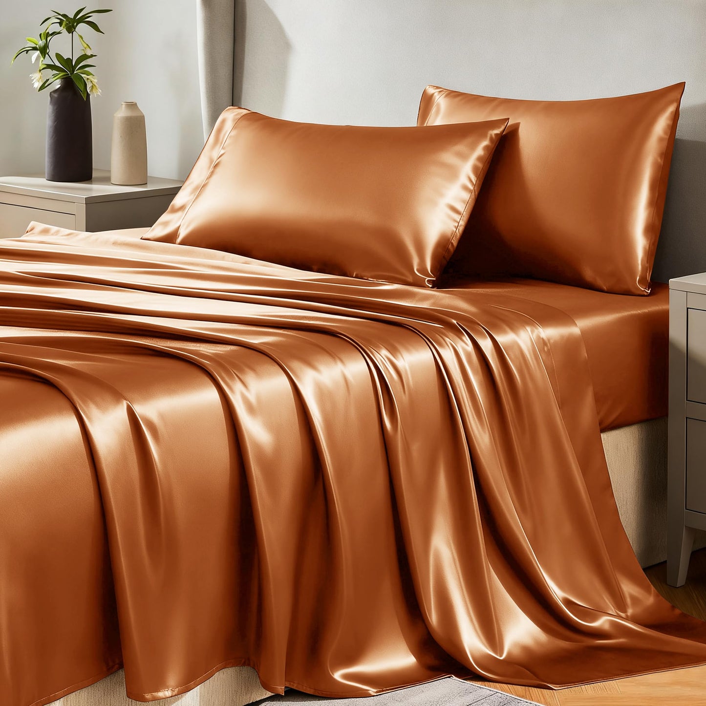 CozyLux Satin Sheet Set — Brown