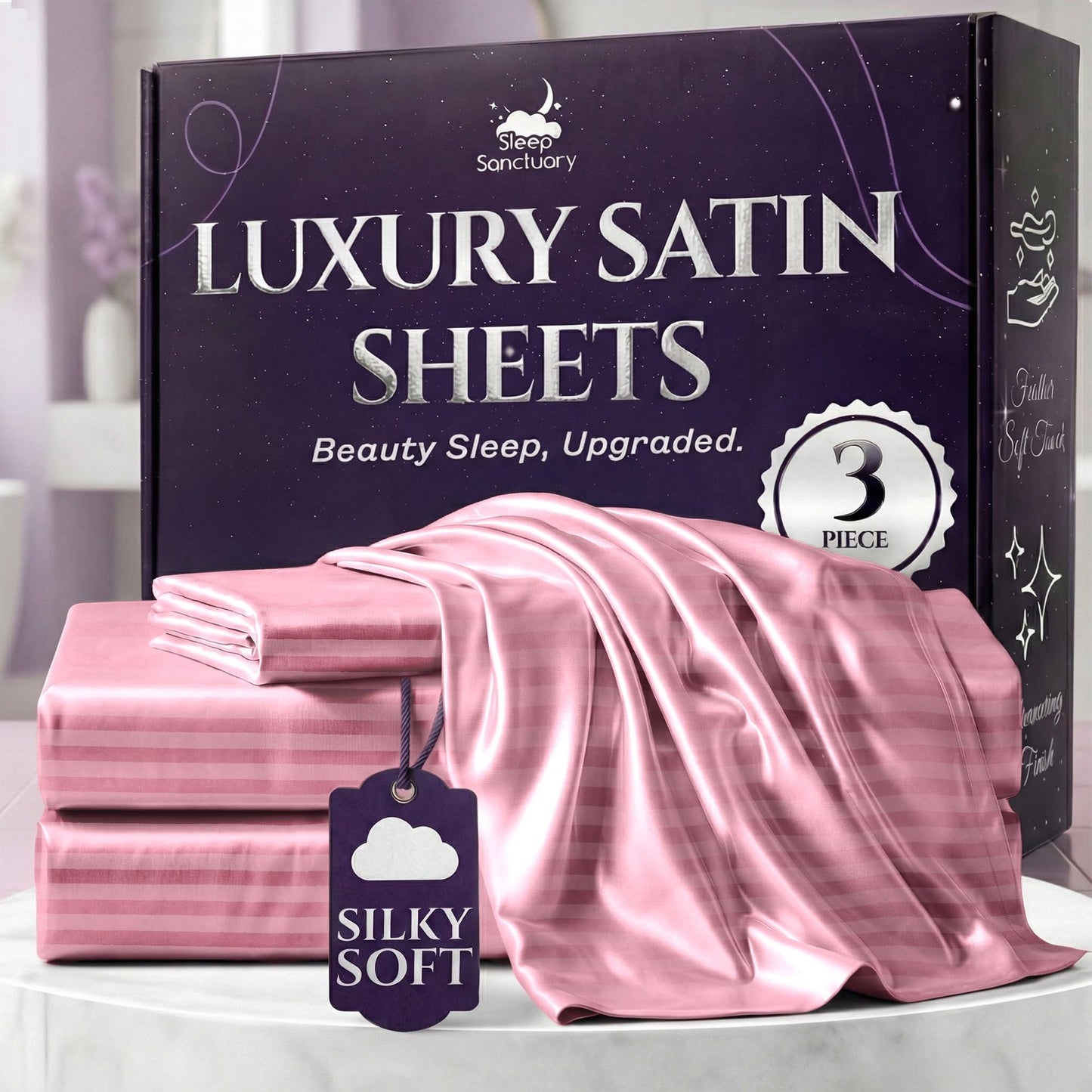 Sleep Sanctuary Satin Sheets — King, Black