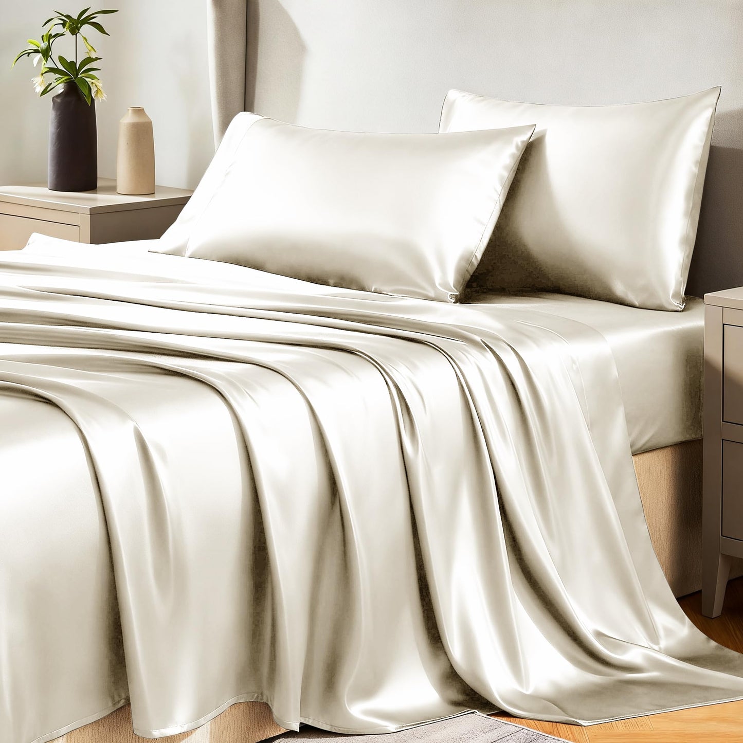 CozyLux Satin Sheet Set — Brown