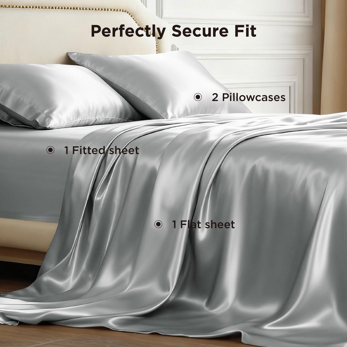 Bedsure Satin Sheet Set — Silver Grey, Queen