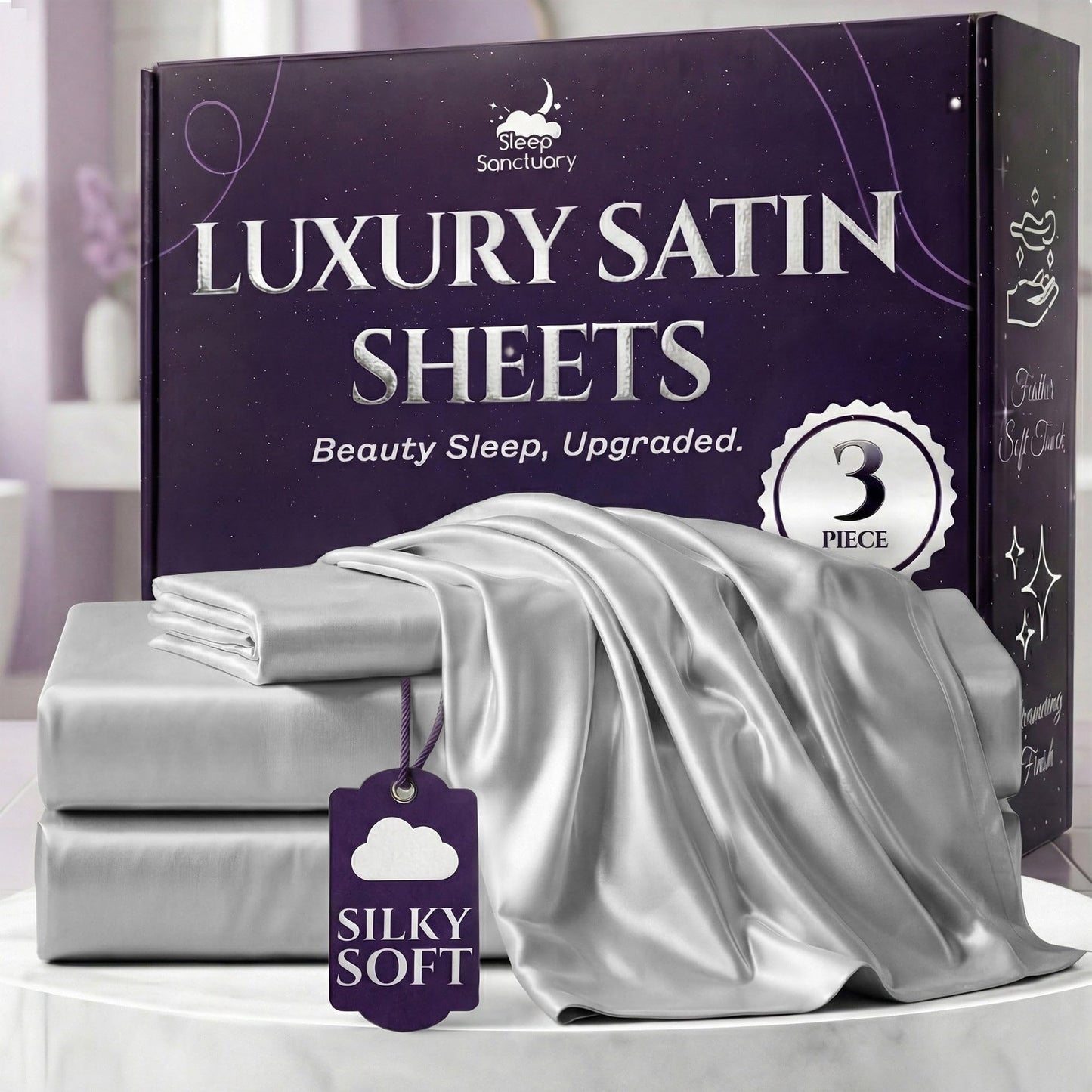 Sleep Sanctuary Satin Sheets — King, Black