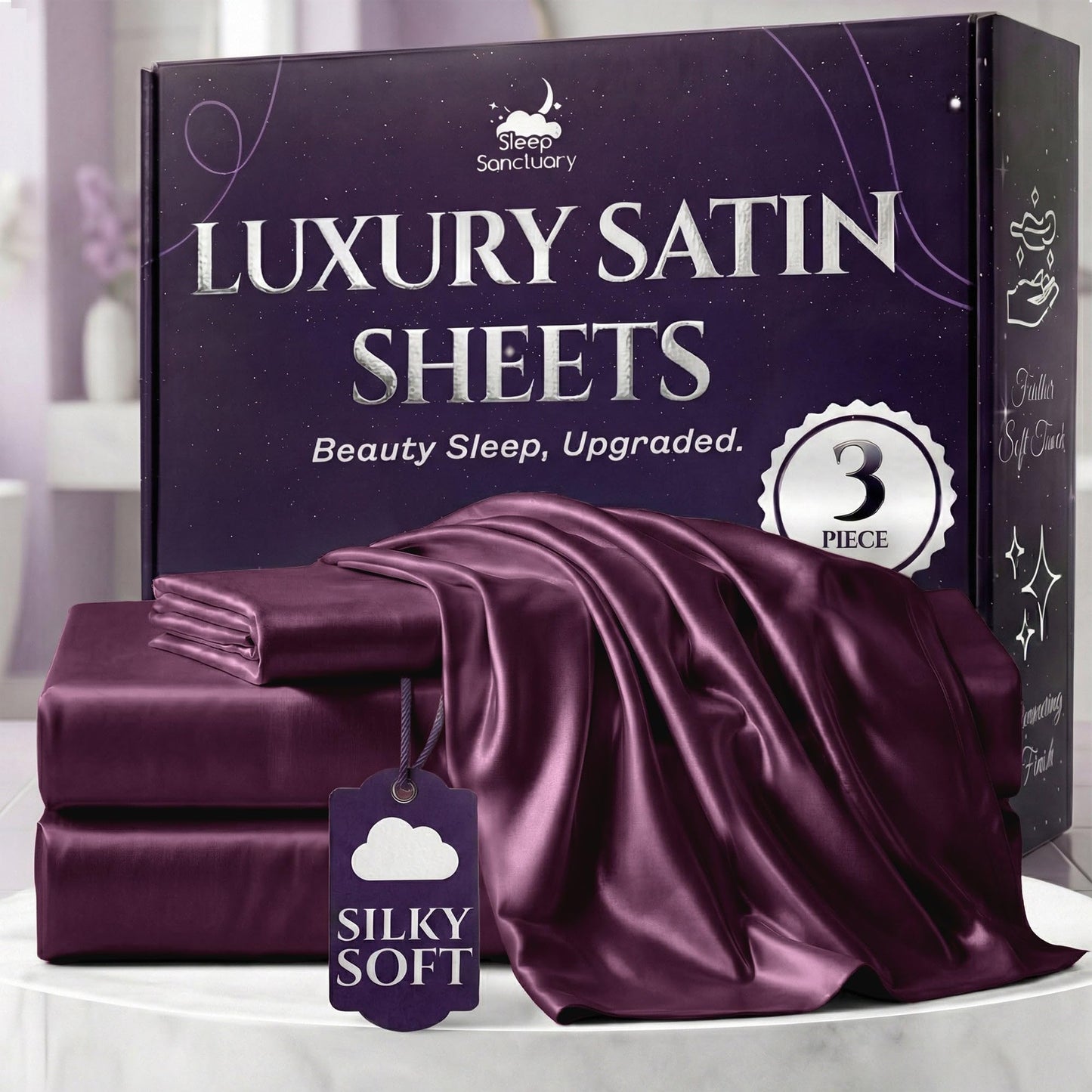 Sleep Sanctuary Satin Sheets — King, Black