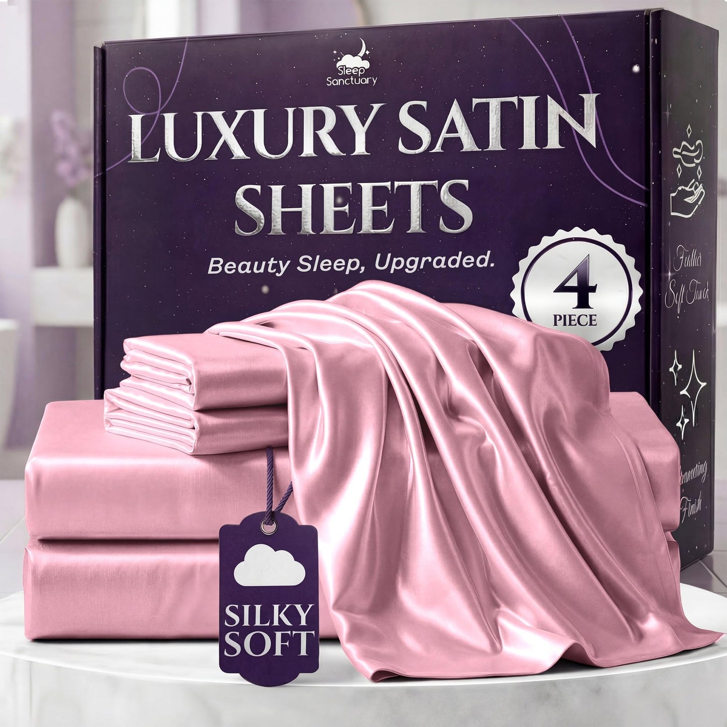 Sleep Sanctuary Satin Sheets — King, Black