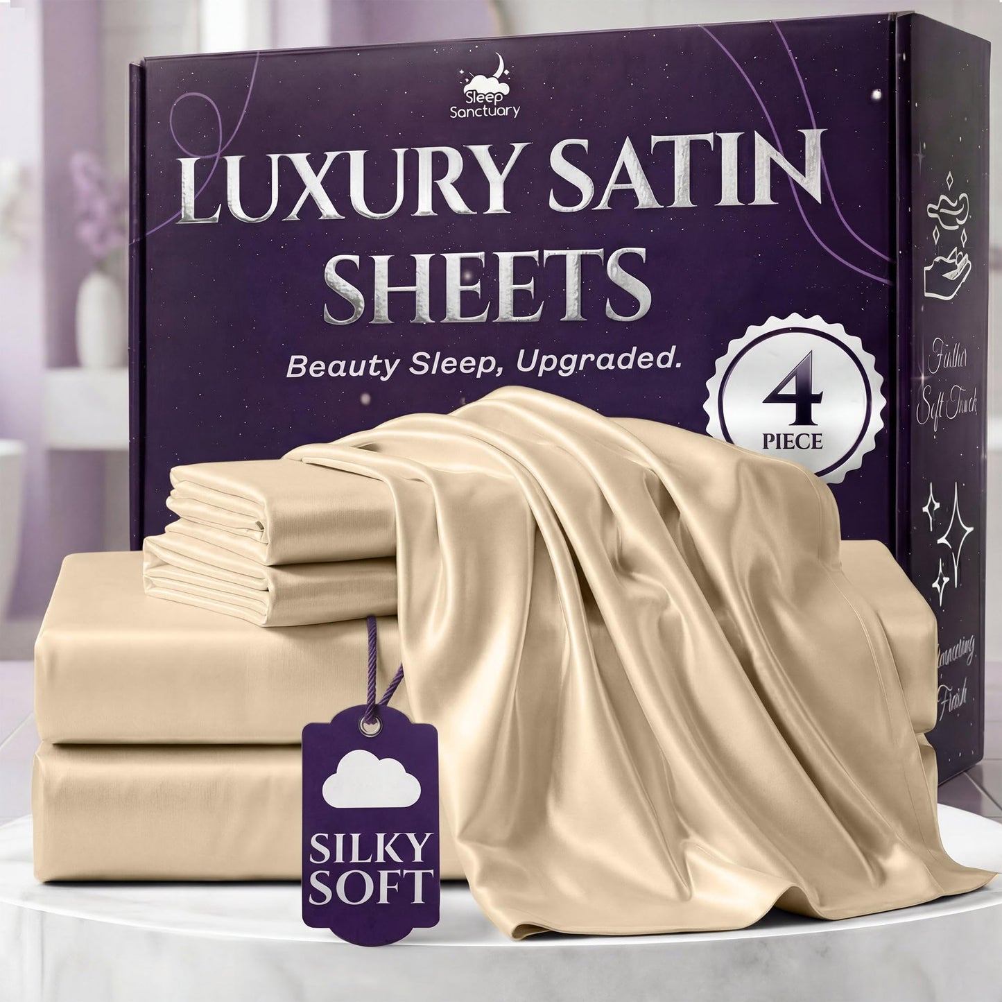 Sleep Sanctuary Satin Sheets — King, Black
