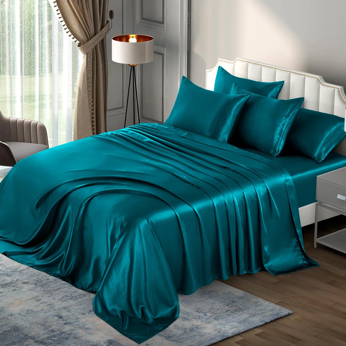 P Pothuiny Satin Sheet Set — Burgundy, Queen
