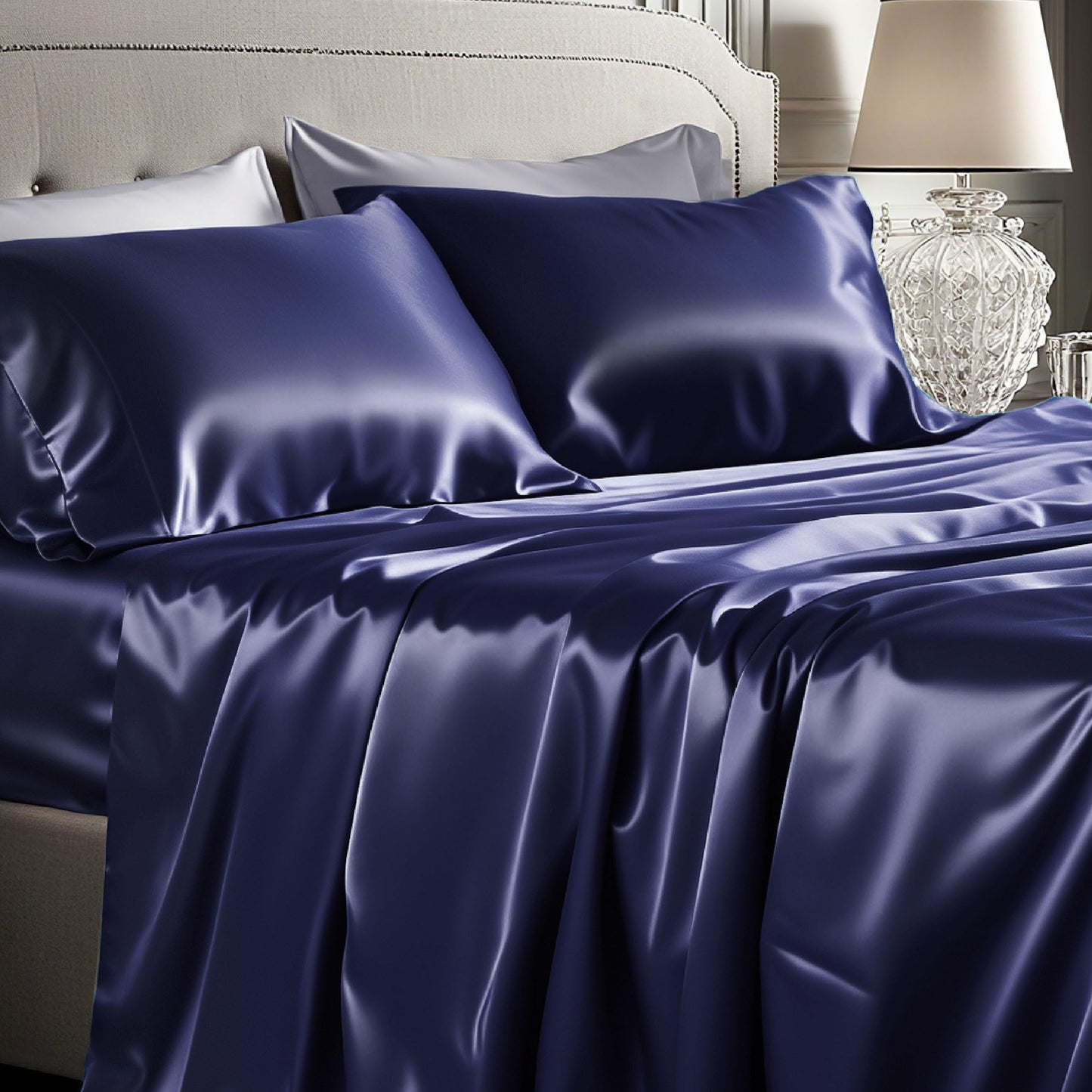 Bedsure Satin Sheet Set — Silver Grey, Queen