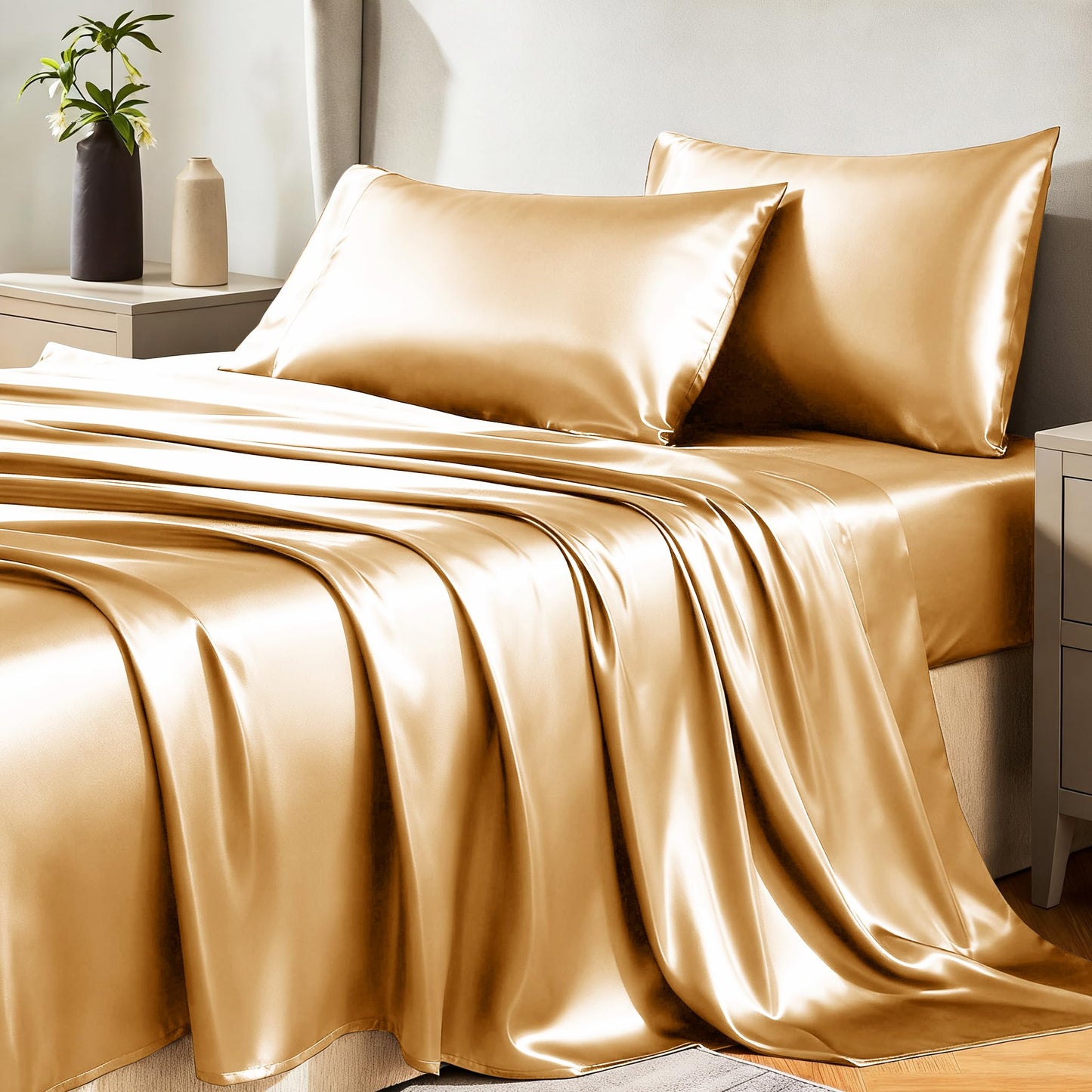 CozyLux Satin Sheet Set — Brown