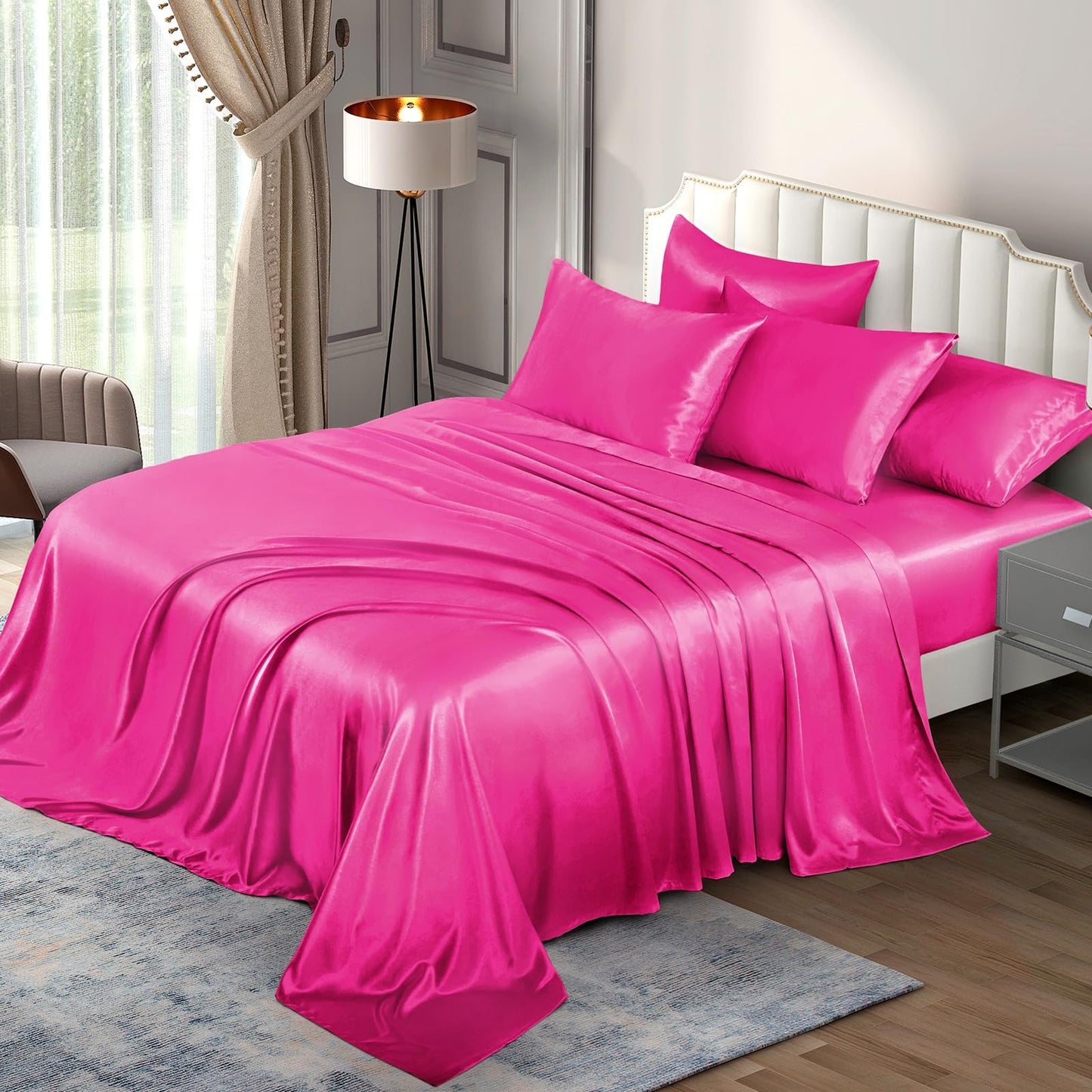 P Pothuiny Satin Sheet Set — Burgundy, Queen