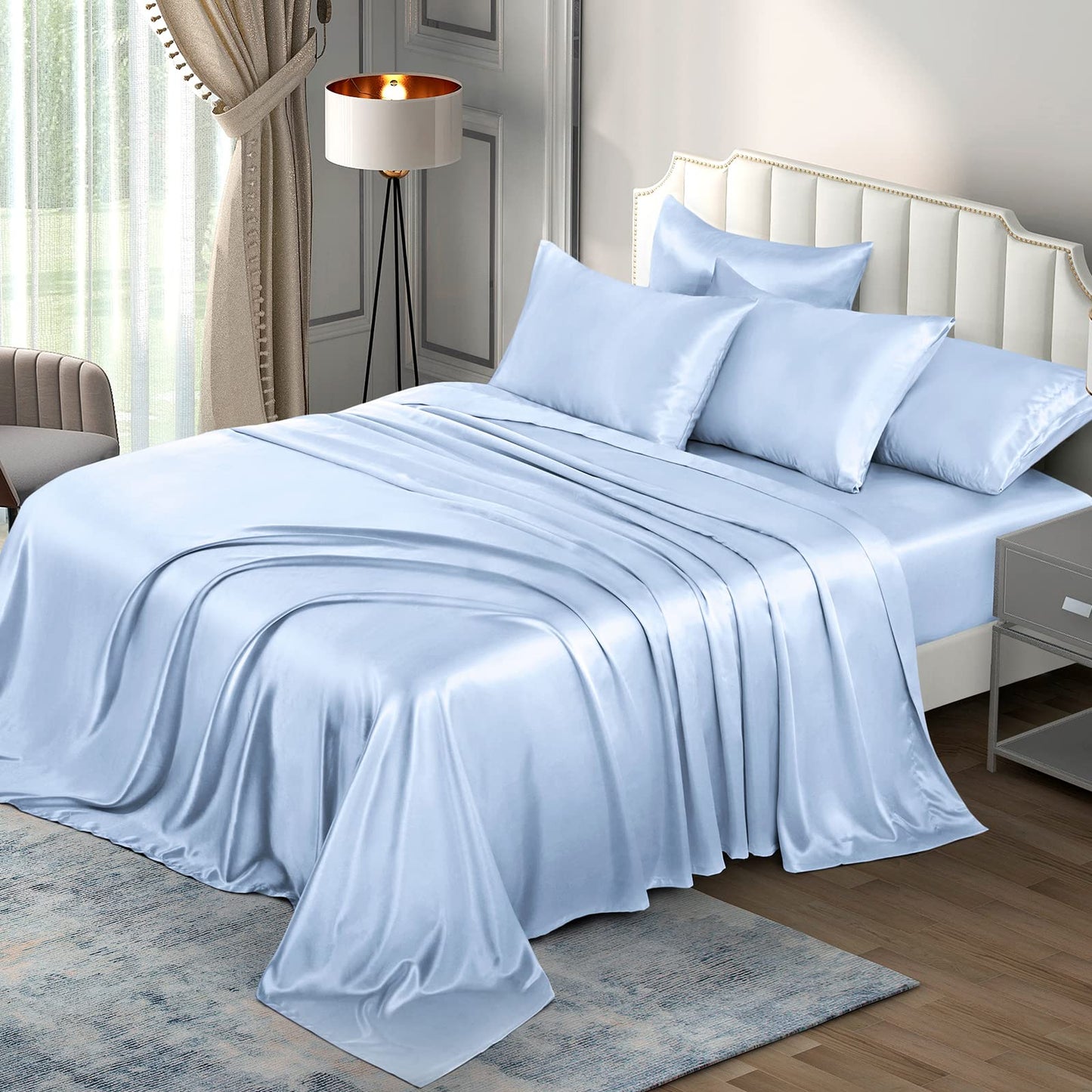 P Pothuiny Satin Sheet Set — Burgundy, Queen