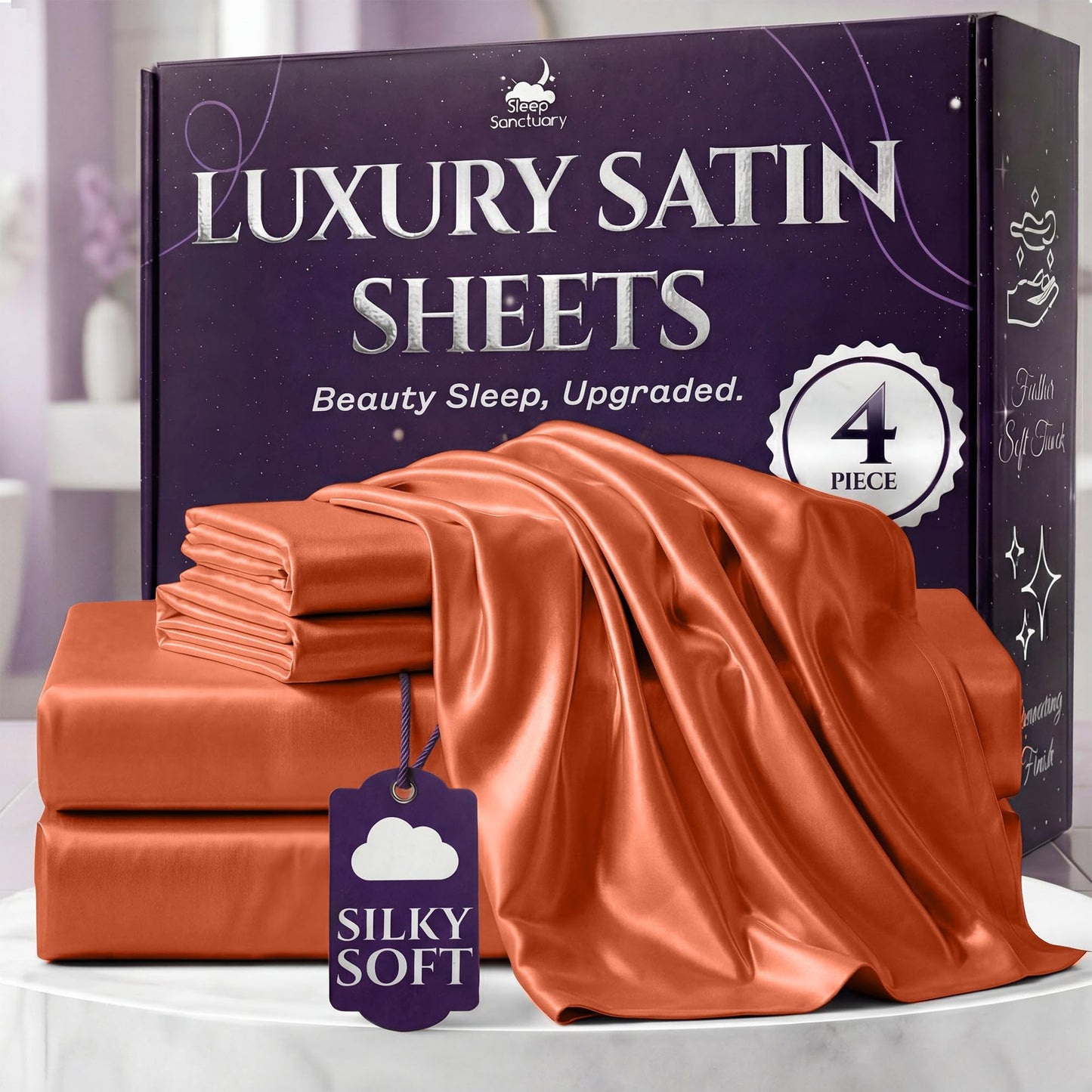 Sleep Sanctuary Satin Sheets — King, Black