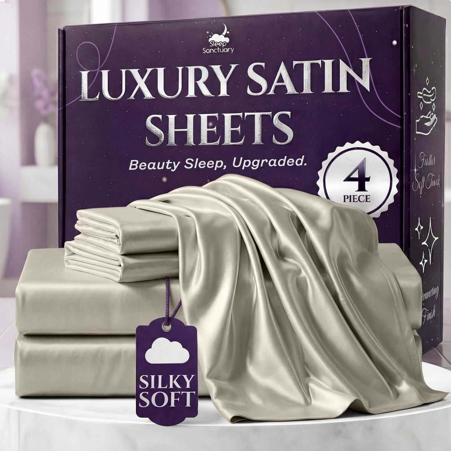 Sleep Sanctuary Satin Sheets — King, Black