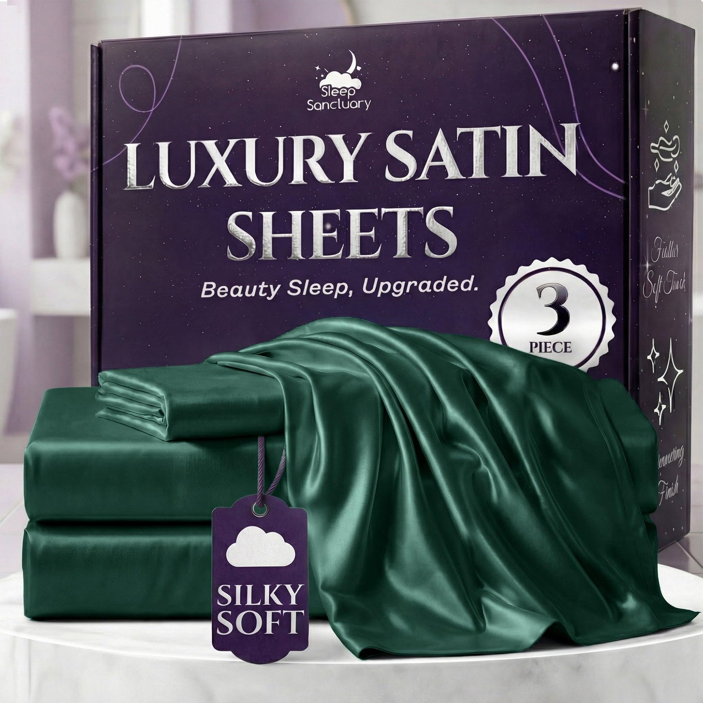 Sleep Sanctuary Satin Sheets — King, Black