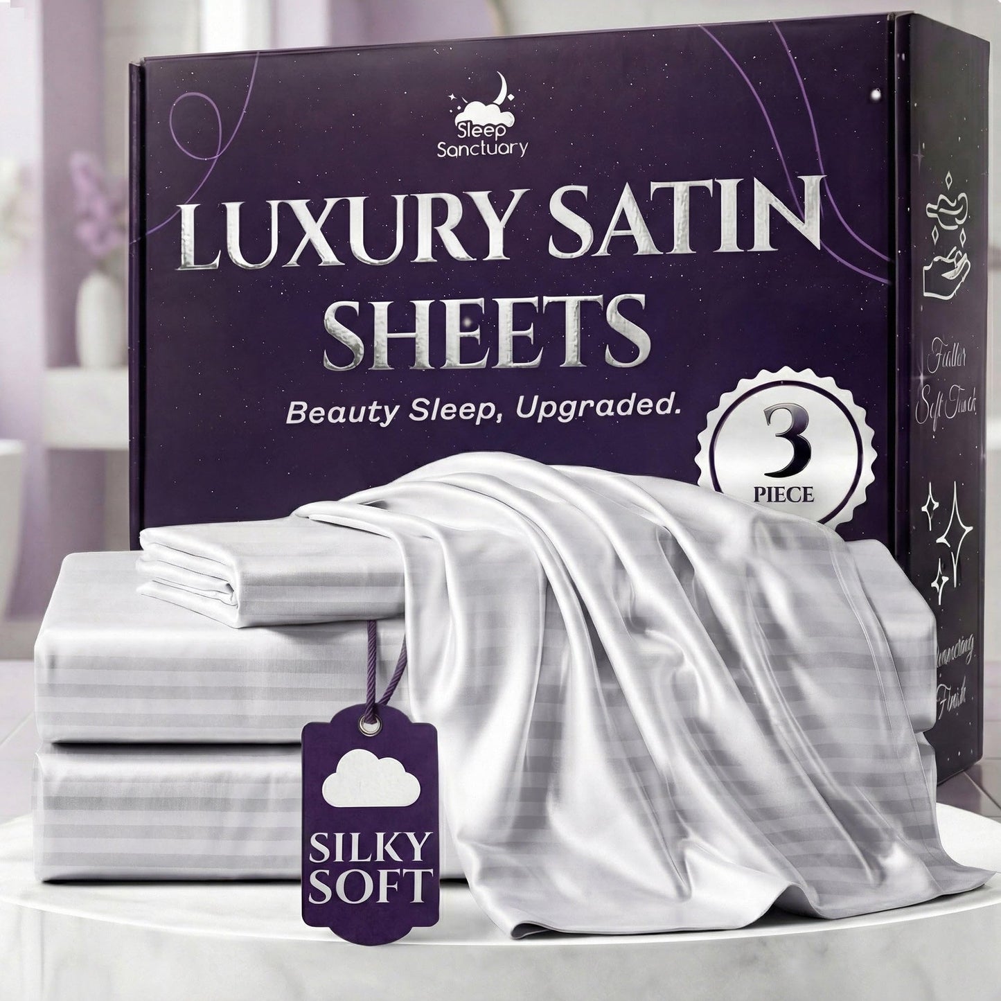 Sleep Sanctuary Satin Sheets — King, Black