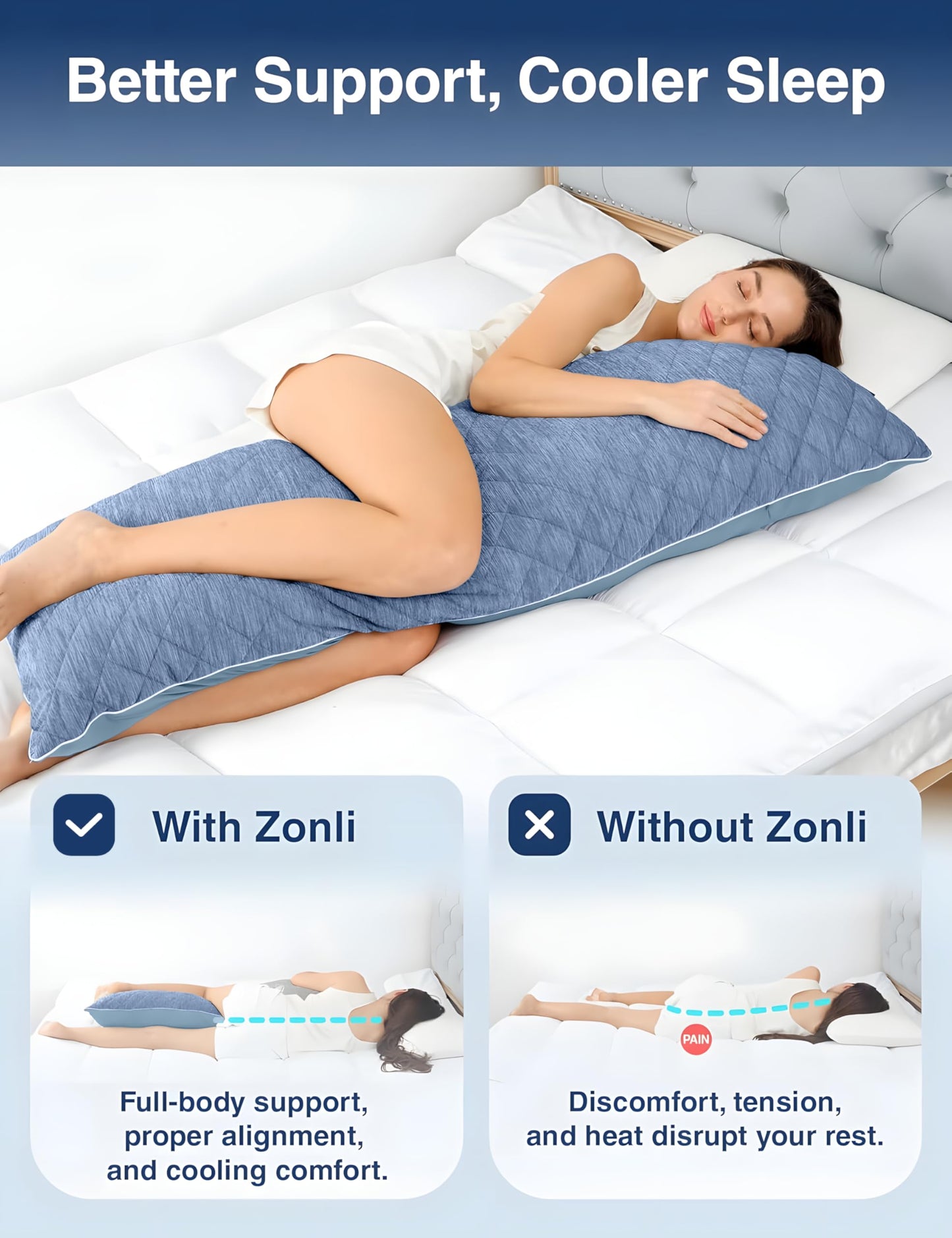 Zonli Cooling Body Pillow — Grey