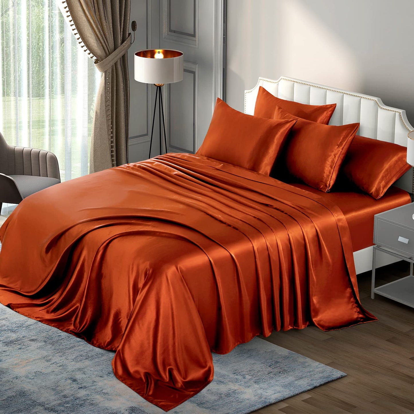 P Pothuiny Satin Sheet Set — Burgundy, Queen